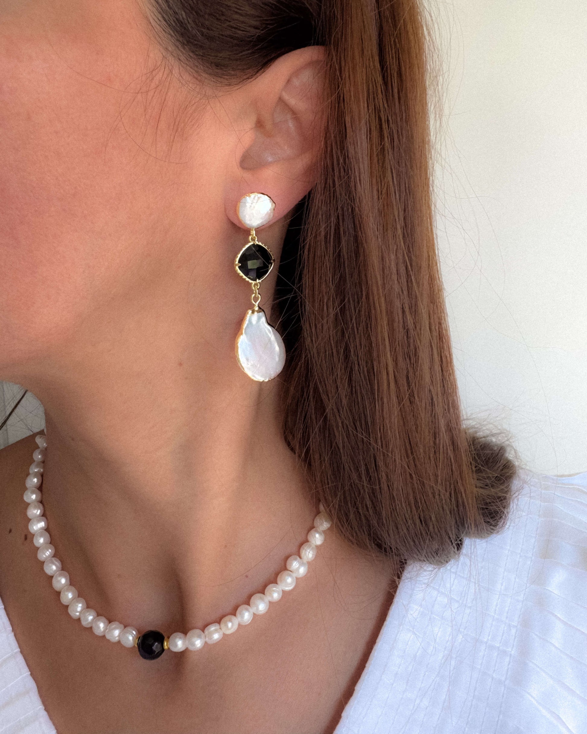 cercei perle naturale cercei alb negru love and stars jewels