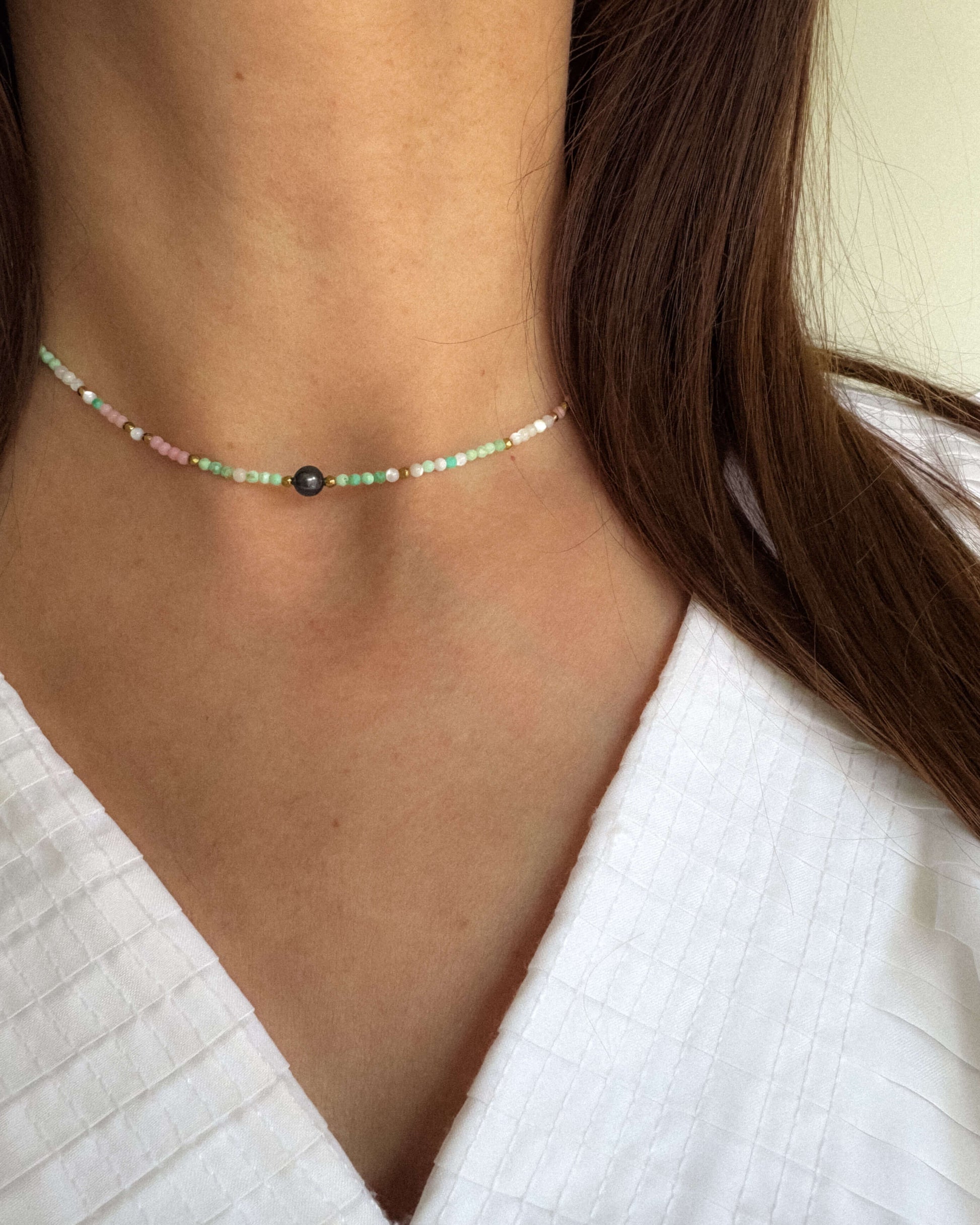 Colier turcoaz coral roz perla neagra love and stars jewels