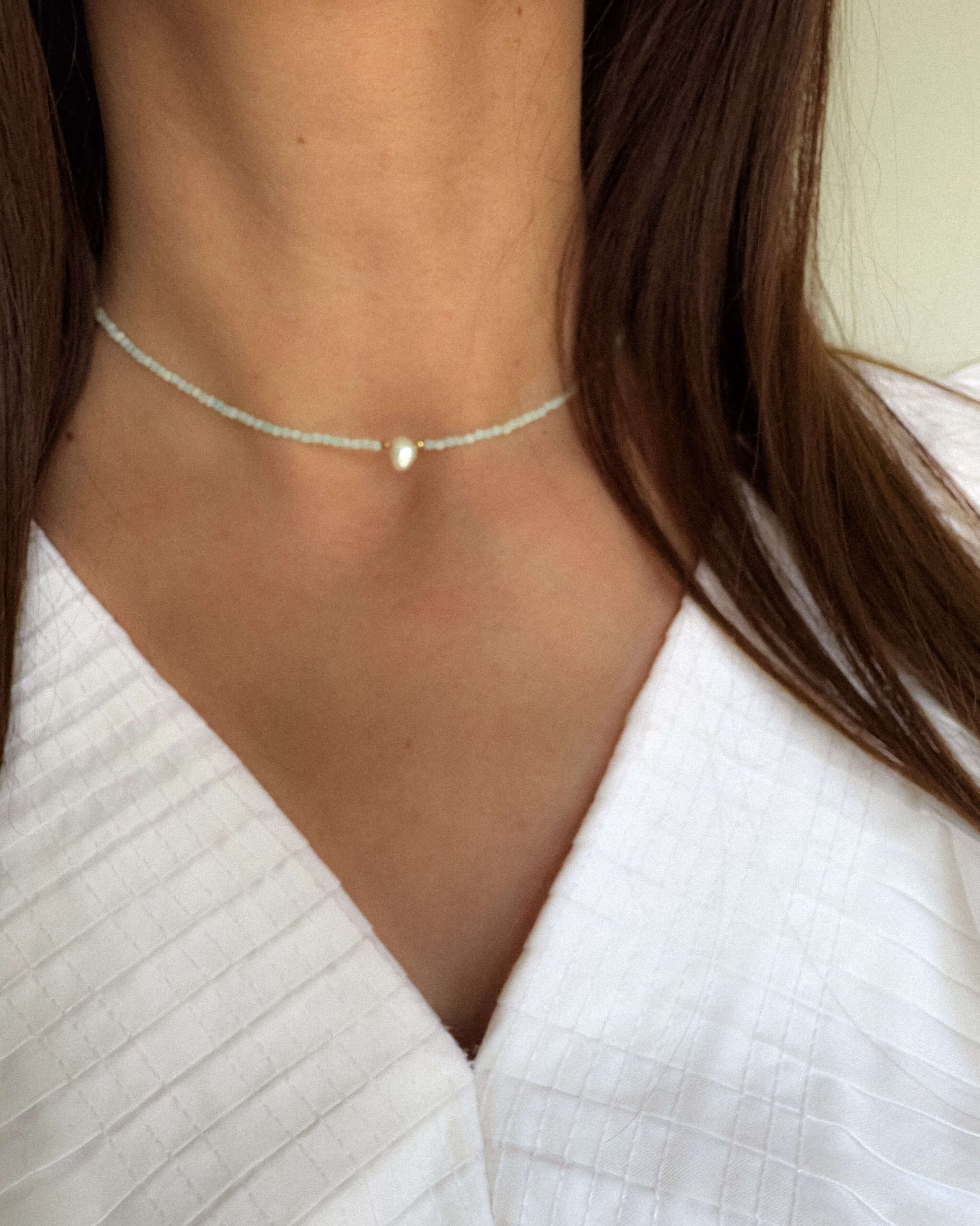 Colier amazonit perla naturala colier finut pentru vara love and stars jewels