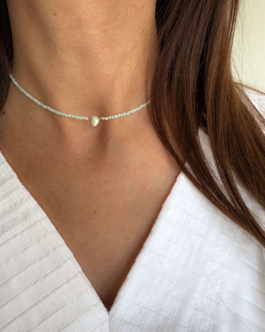 Colier amazonit perla naturala colier finut pentru vara love and stars jewels