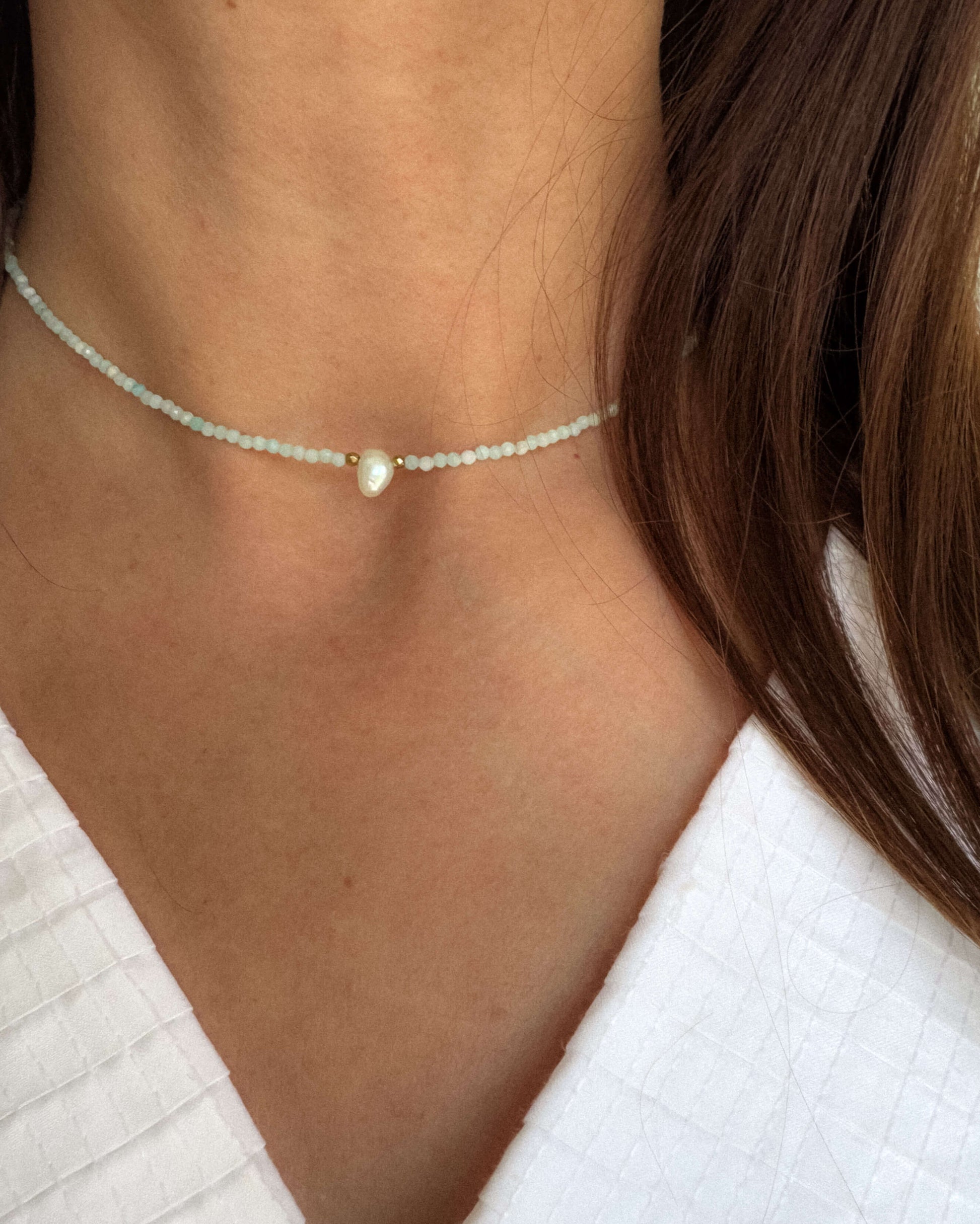 Colier amazonit perla naturala colier finut pentru vara love and stars jewels