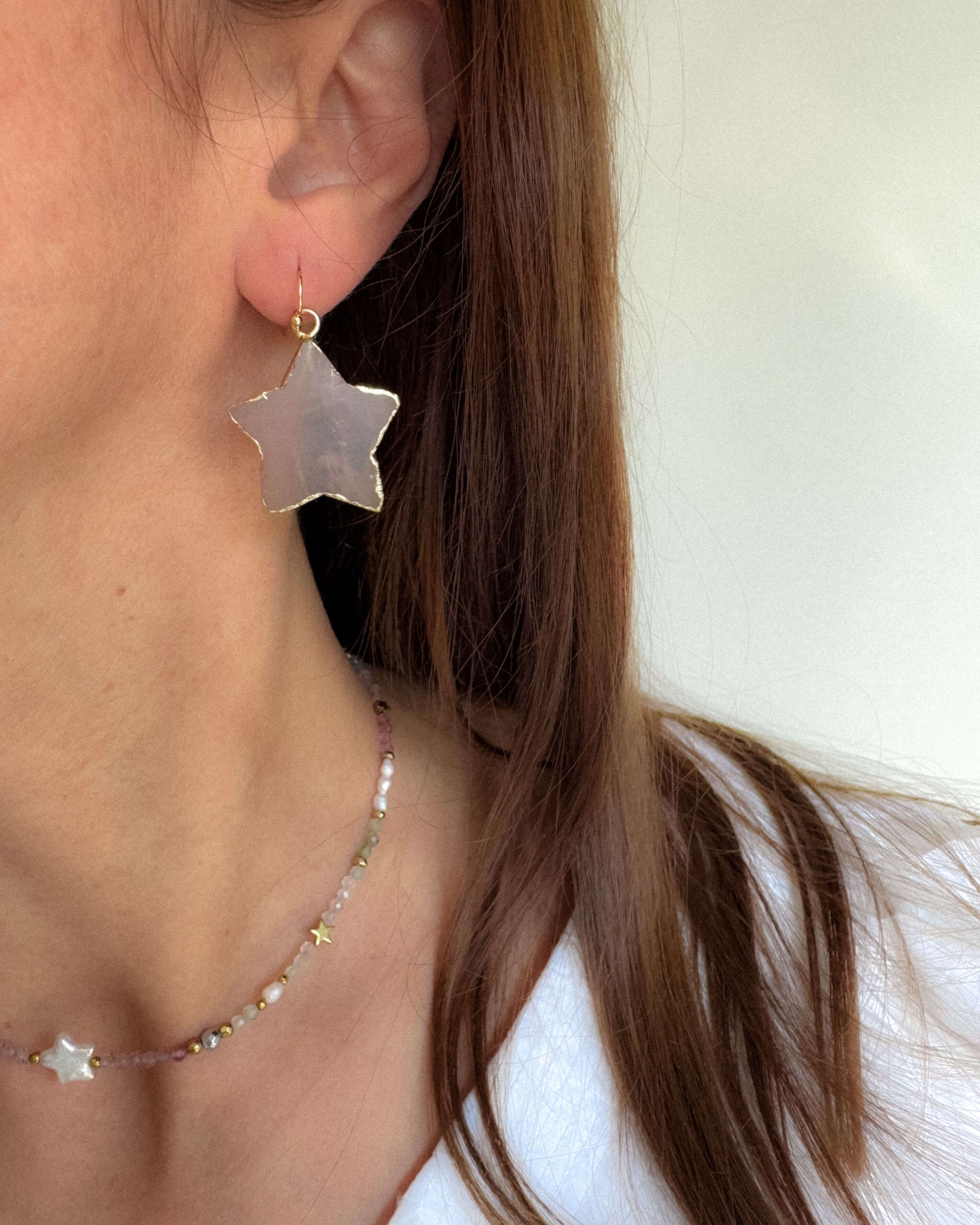 Cercei cuart roz stele love and stars jewels