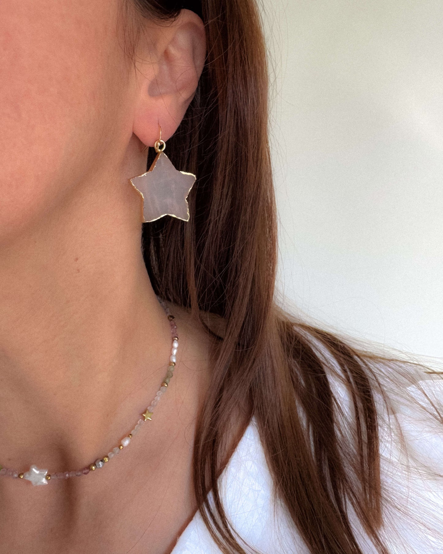 Cercei cuart roz stele love and stars jewels