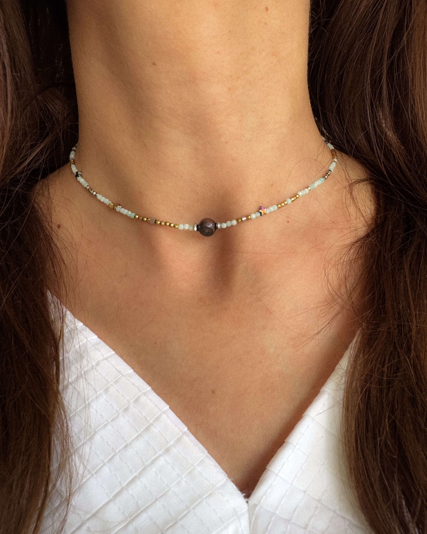 Colier pentru vara colier amazonit bijuterii pentru blonde love and stars jewels
