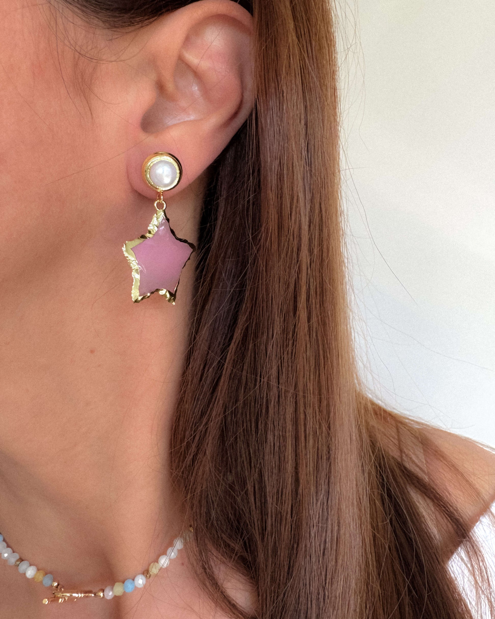 Cercei stele roz perle naturale love and stars jewels