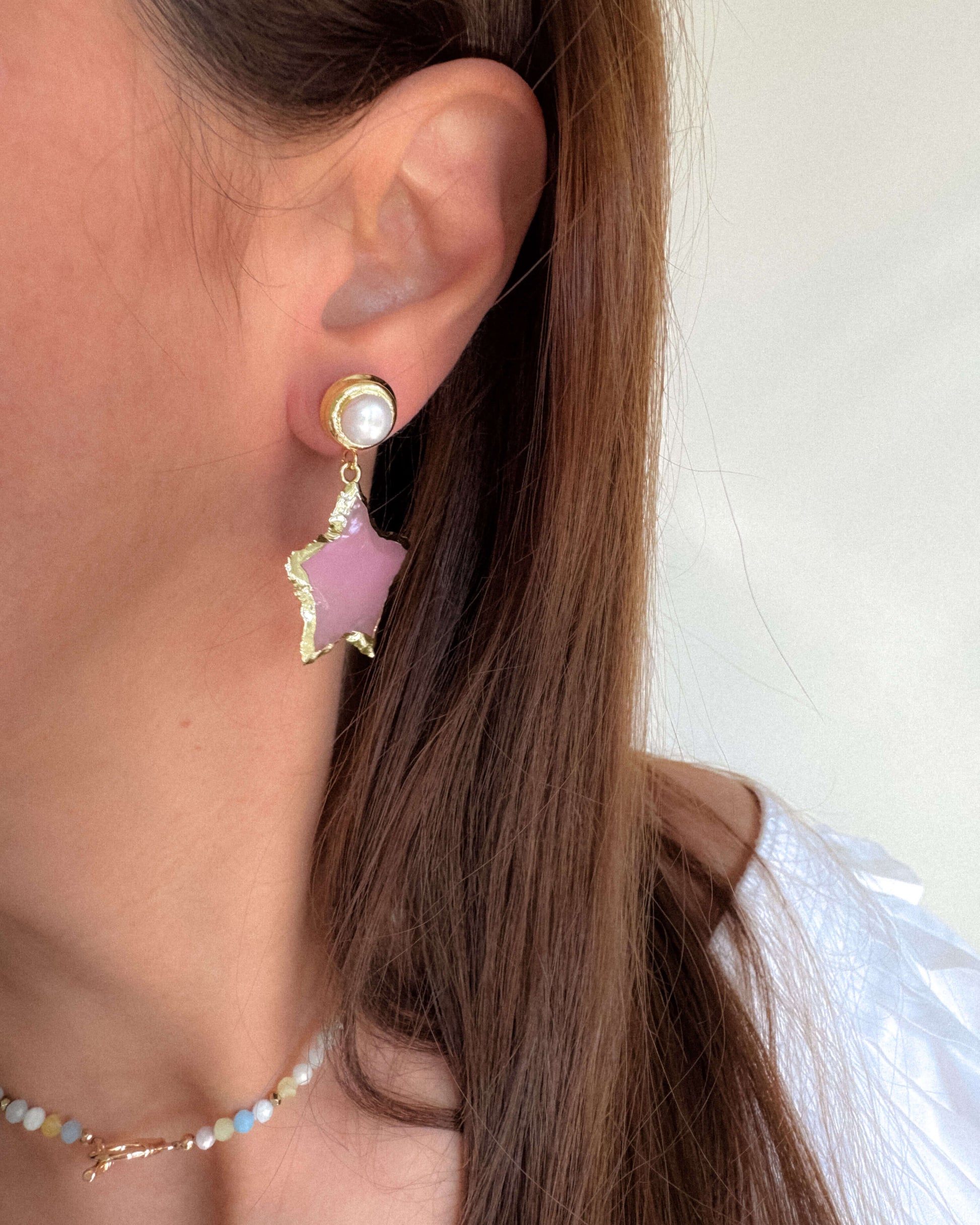 Cercei stele roz perle naturale love and stars jewels