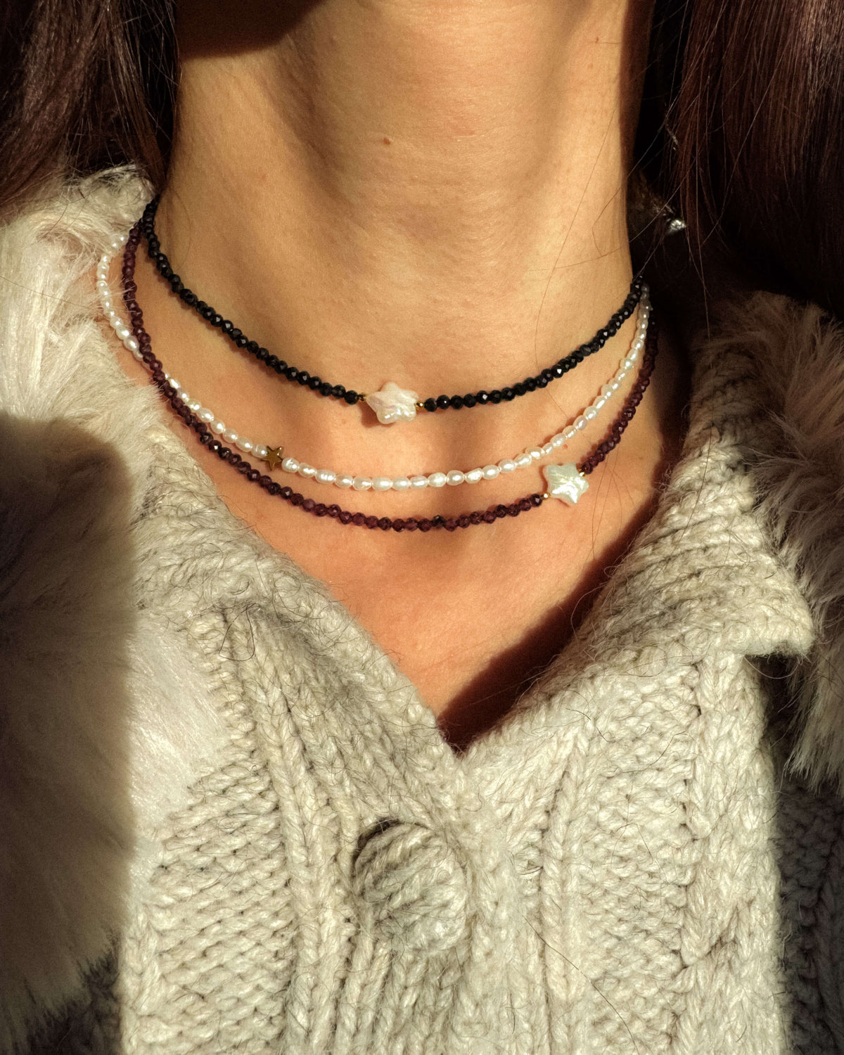 Colier onix negru stea alba din perla naturala Love and STars Jewels