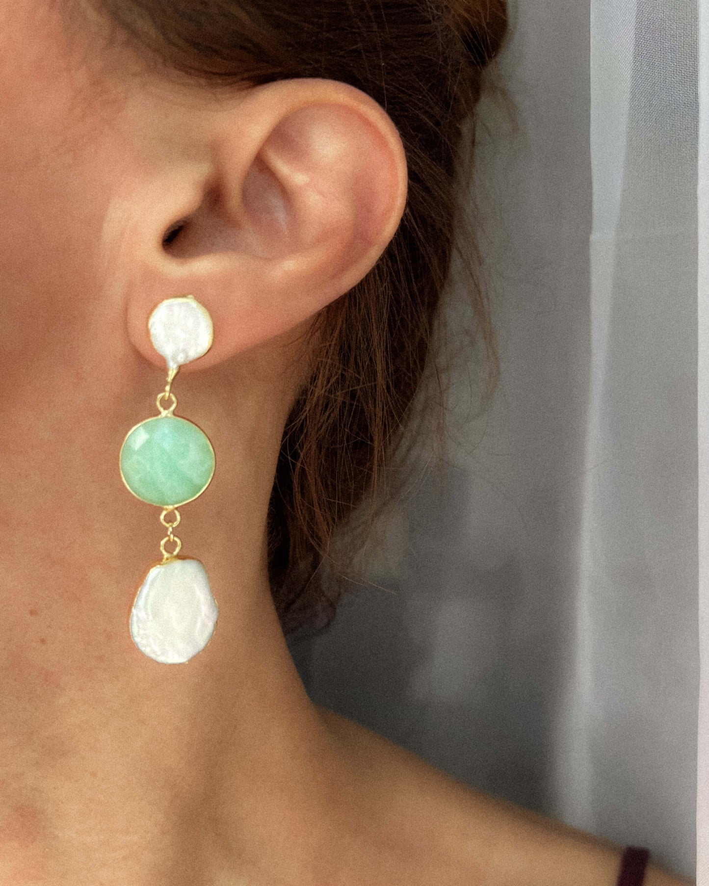 Cercei usori amazonit perle naturale pentru vara Love and Stars Jewels