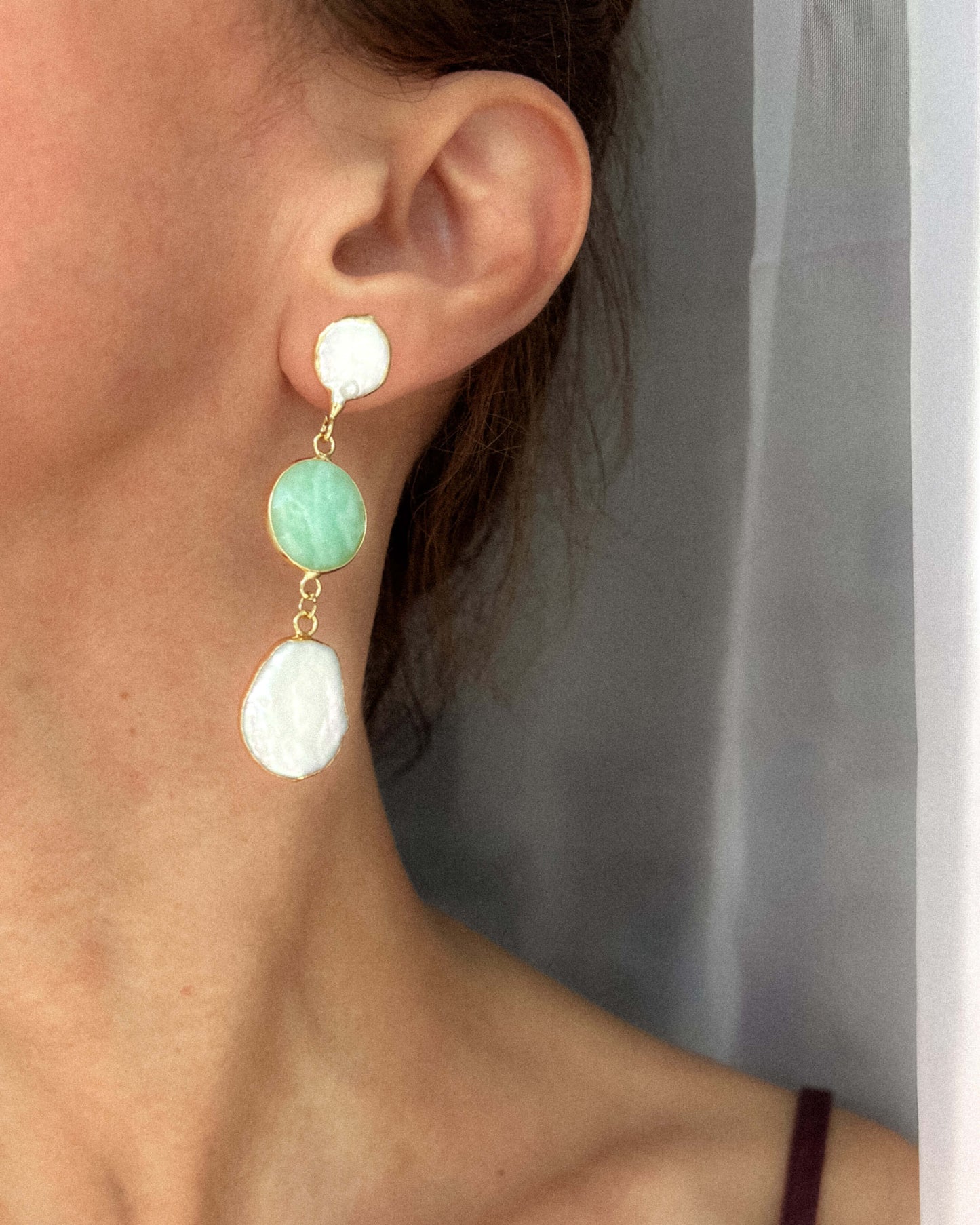 Cercei usori amazonit perle naturale pentru vara Love and Stars Jewels