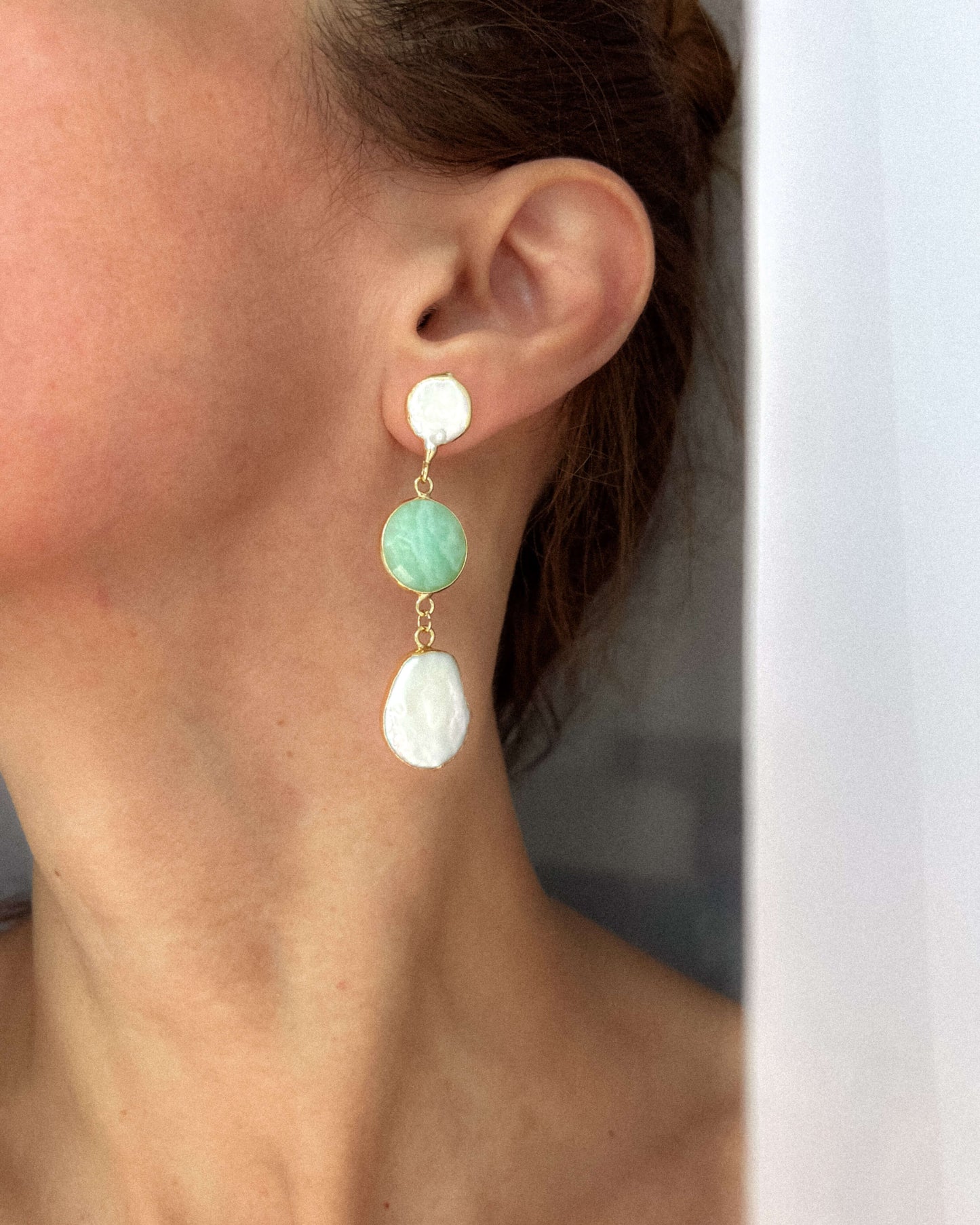 Cercei usori amazonit perle naturale pentru vara Love and Stars Jewels