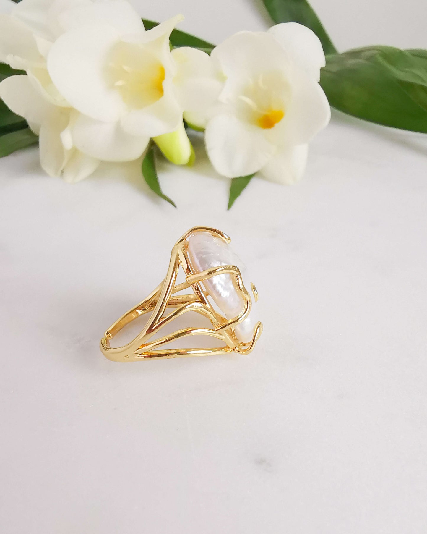 Inel reglabil cu perlă naturală baroc love and stars jewels