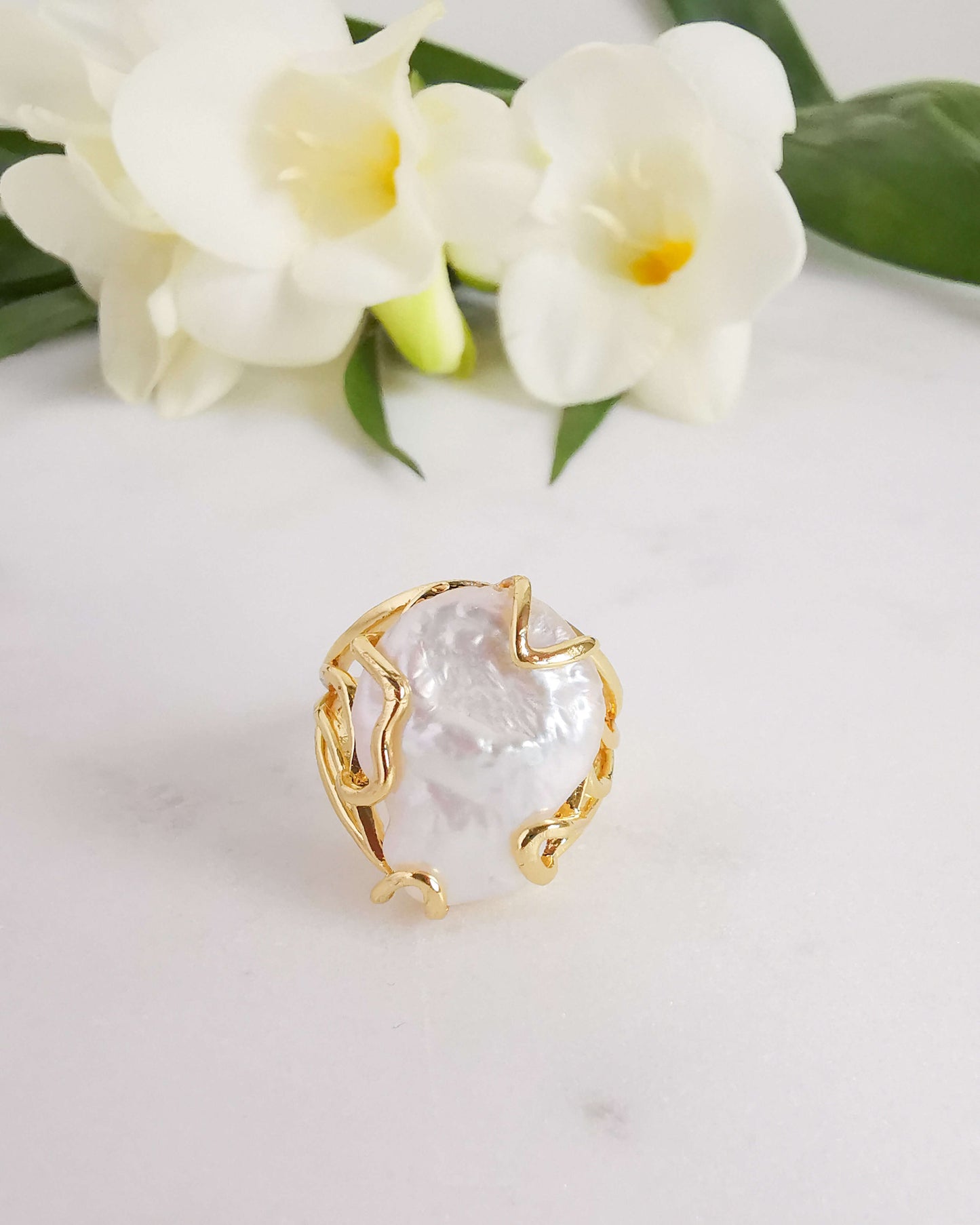 Inel reglabil cu perlă naturală baroc love and stars jewels