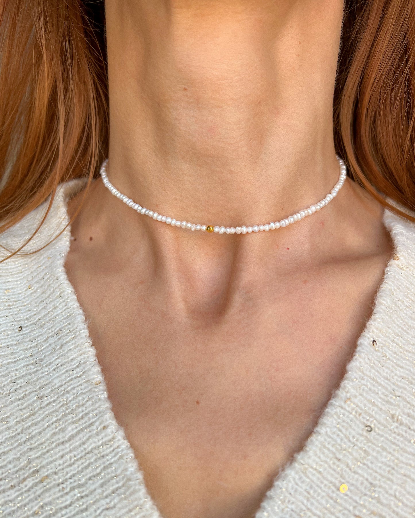 Colier la baza gâtului din perle naturale mici Love and Stars Jewels