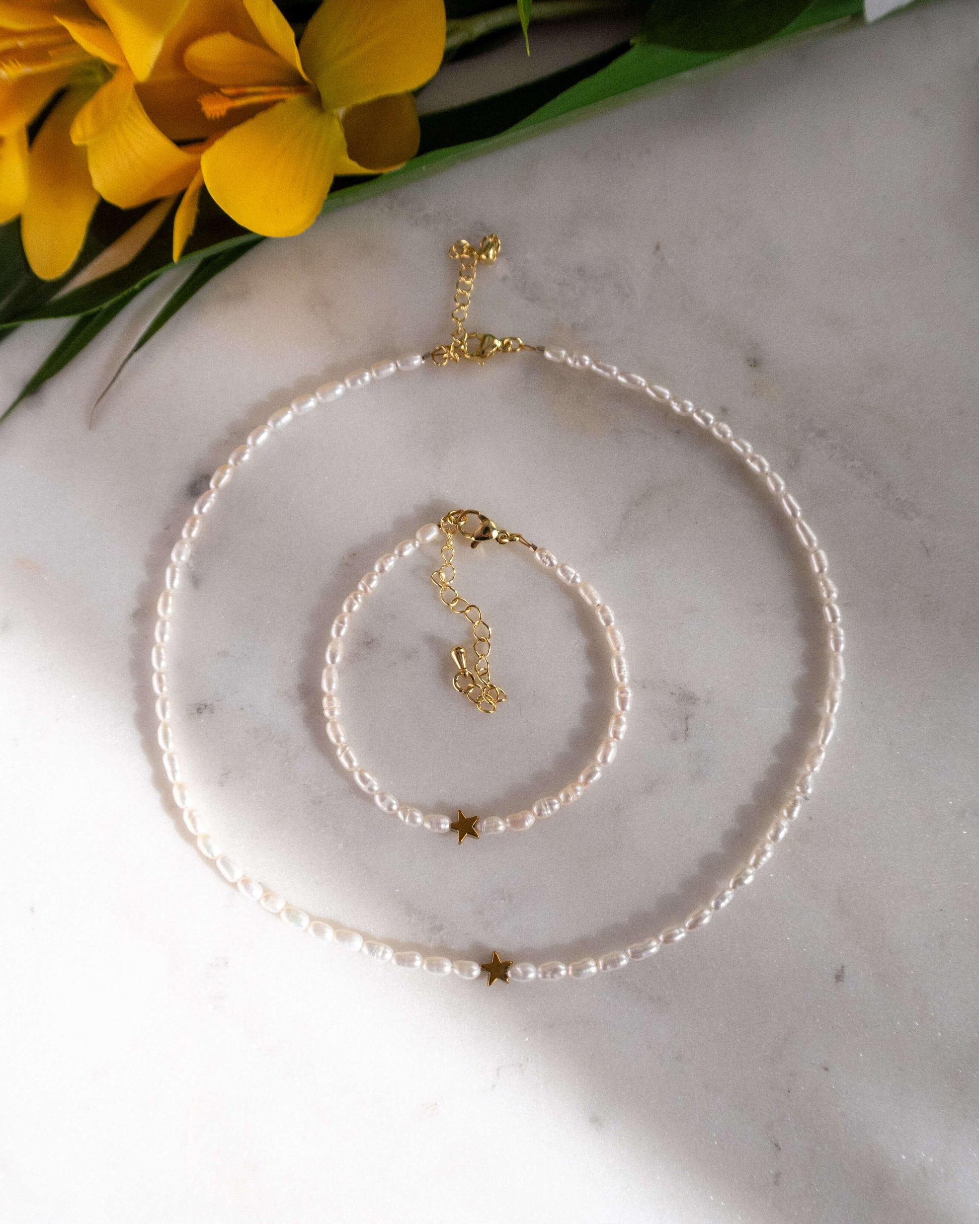 Set bijuterii colier si bratara perle naturale Love and Stars Jewels