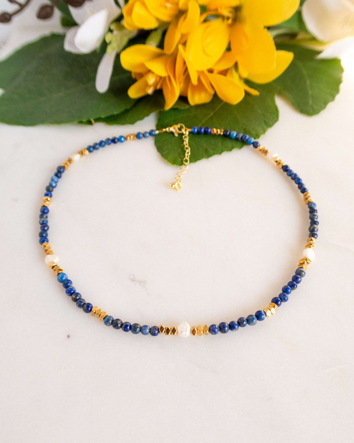 Colier lapis lazuli perle naturale ANSELMA