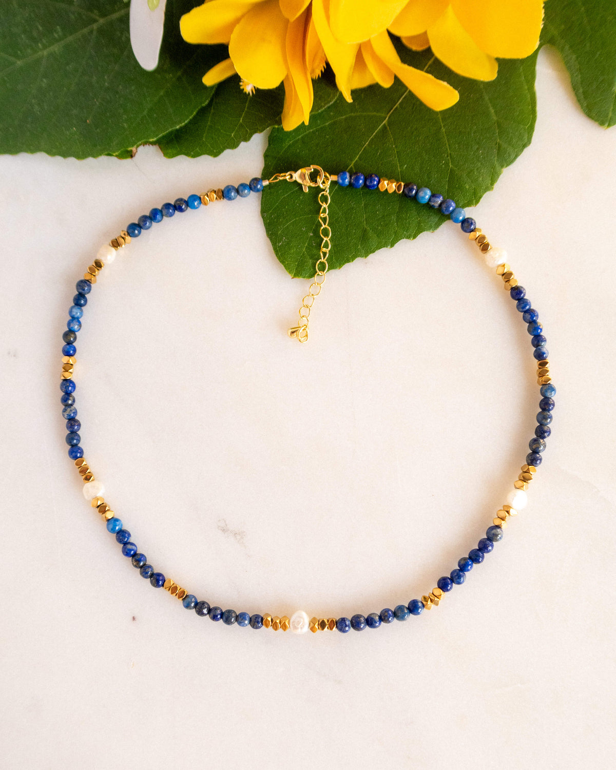 Colier lapis lazuli perle naturale ANSELMA