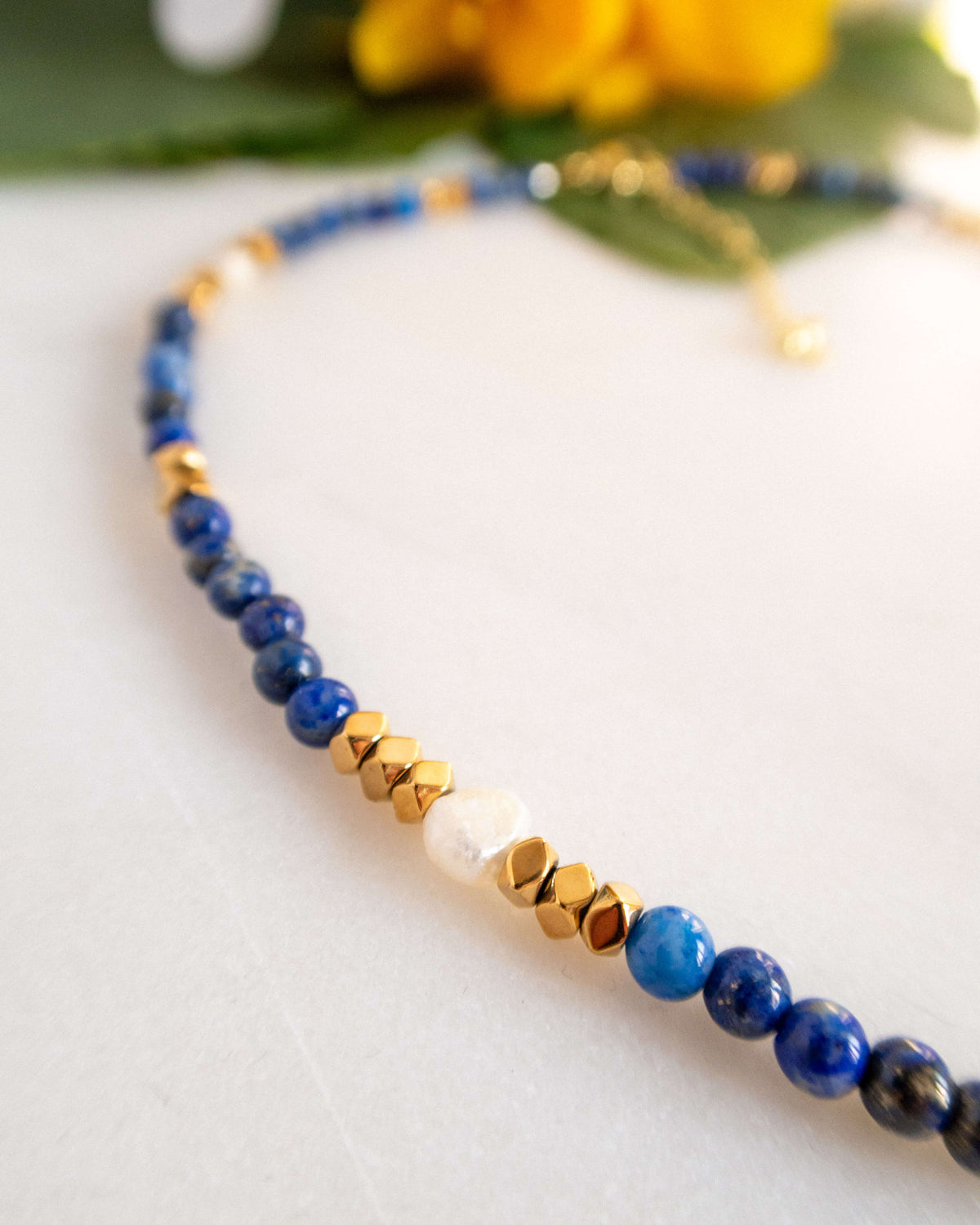 Colier lapis lazuli perle naturale ANSELMA