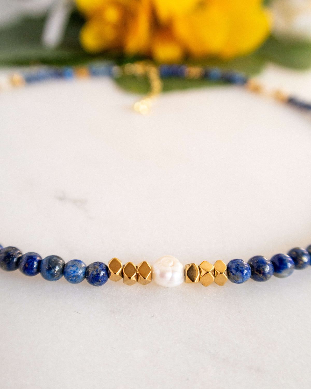 Colier lapis lazuli perle naturale ANSELMA