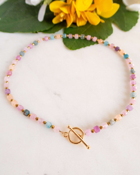 Colier cuburi din morganit hematite