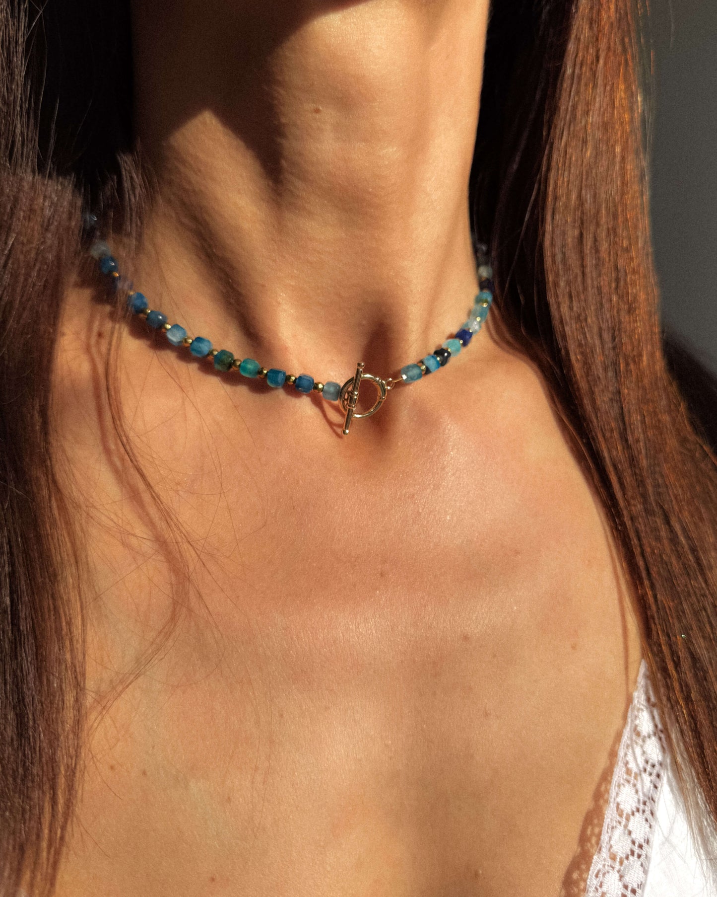 Colier cuburi agat dantelă hematite