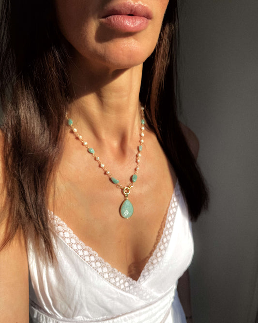 Colier perle naturale amazonit