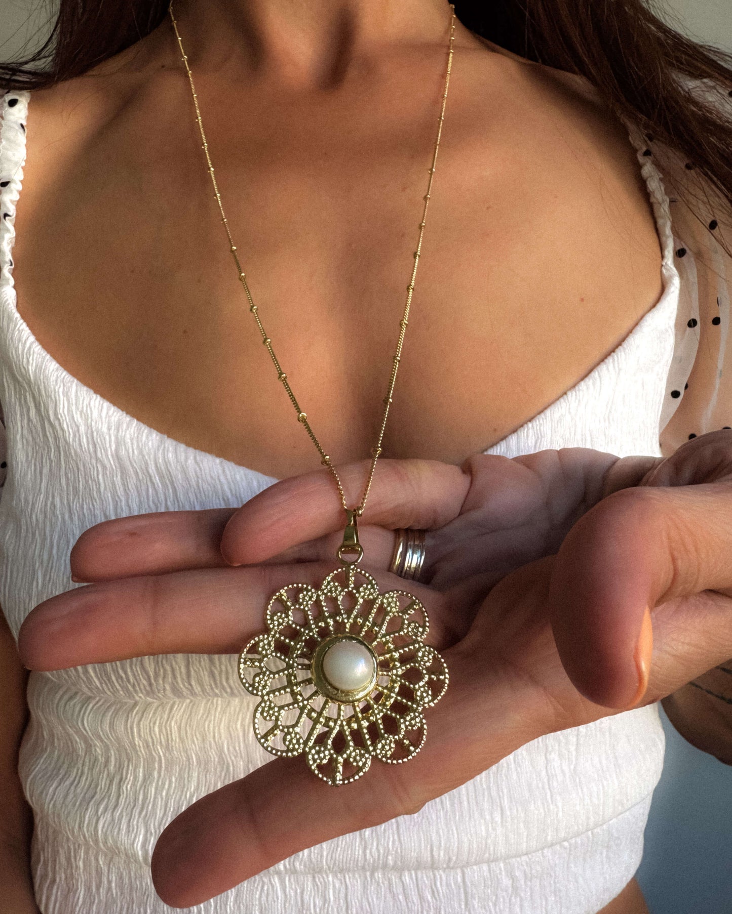 Colier lung cu pandant detașabil floare cu perlă naturală de cultură Love and Stars Jewels