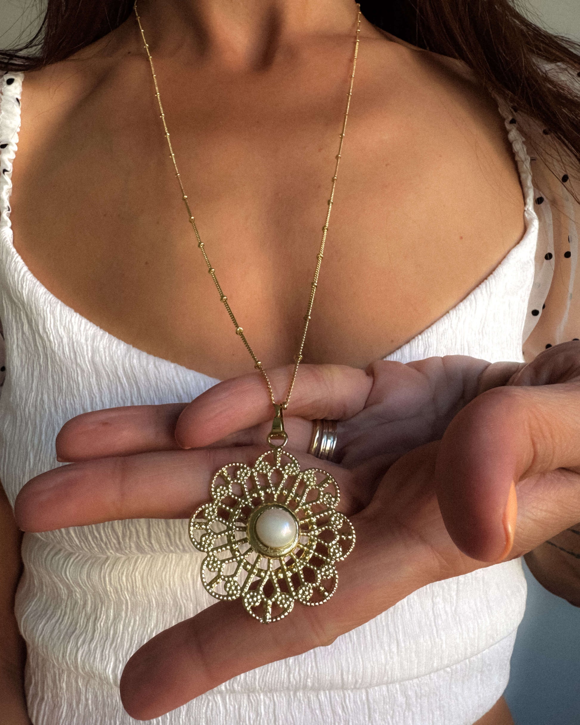 Colier lung cu pandant detașabil floare cu perlă naturală de cultură Love and Stars Jewels