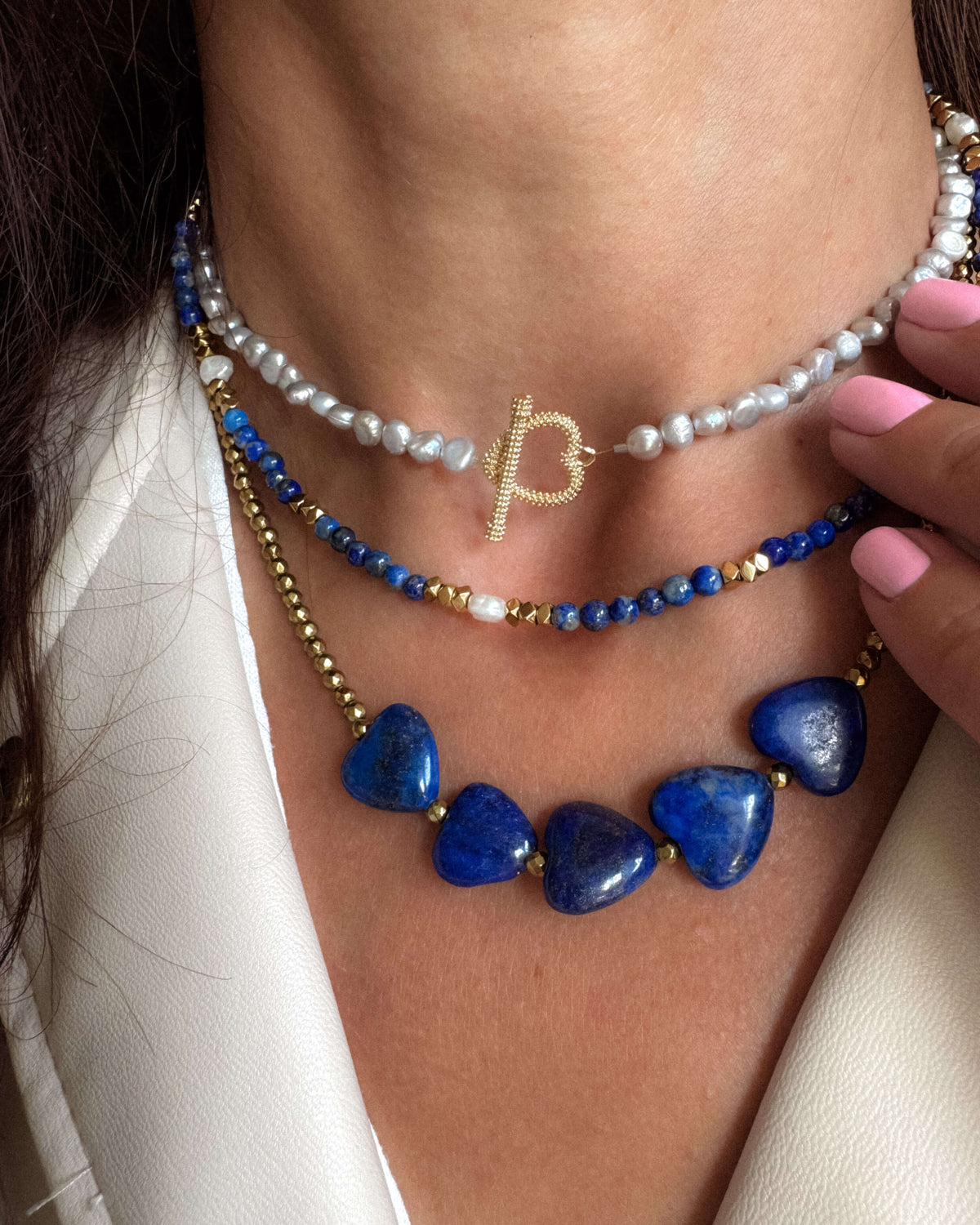 Colier inimi lapis lazuli Love and Stars Jewels