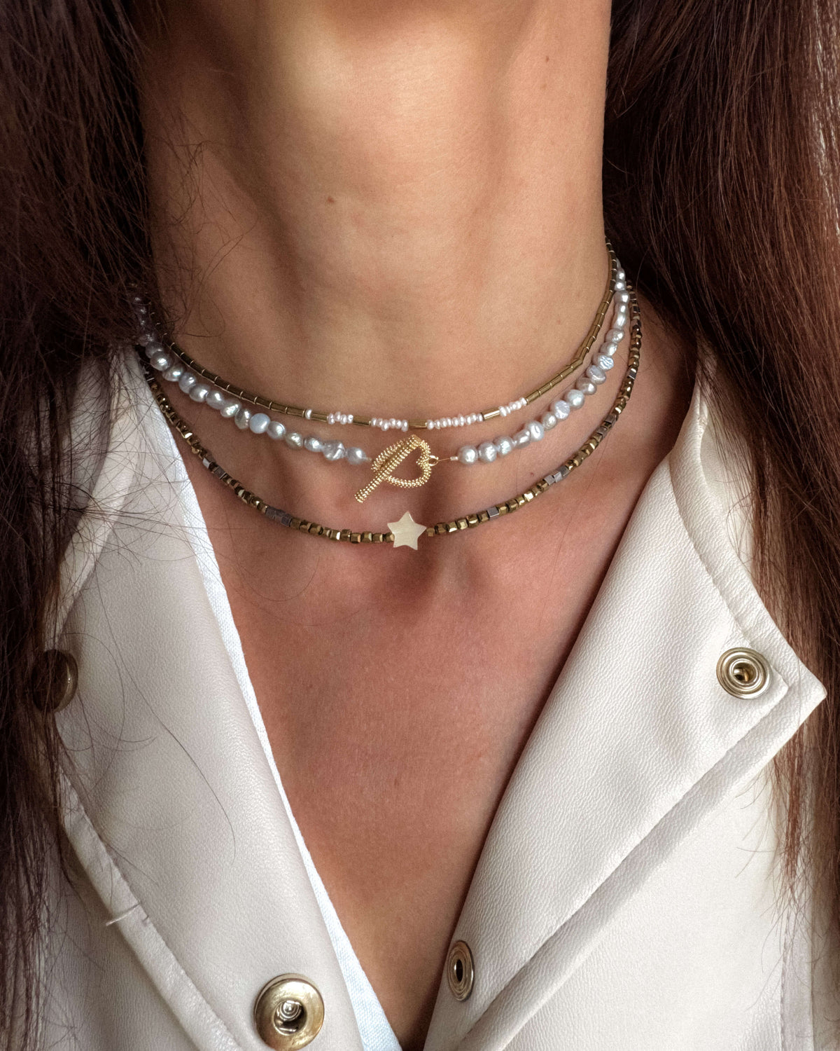 Colier stea sidef de scoică hematite STELLA