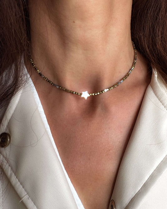 Colier stea sidef de scoică hematite STELLA