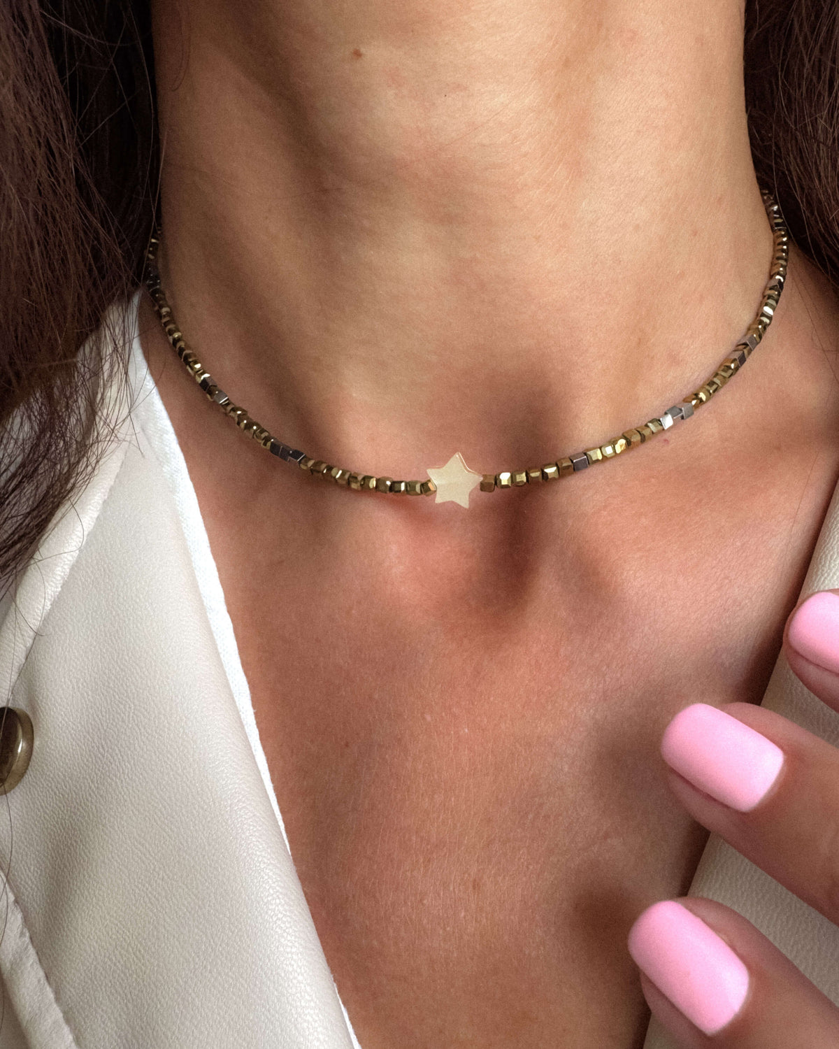 Colier stea sidef de scoică hematite STELLA