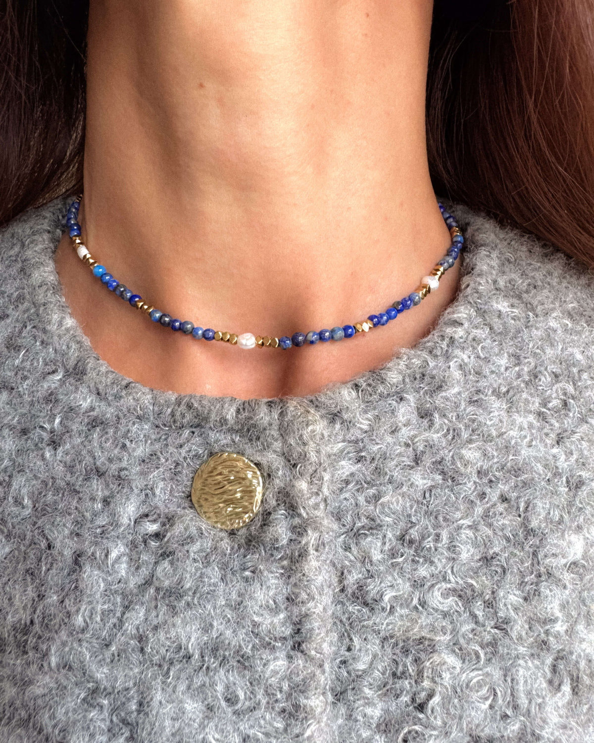 Colier lapis lazuli perle naturale ANSELMA