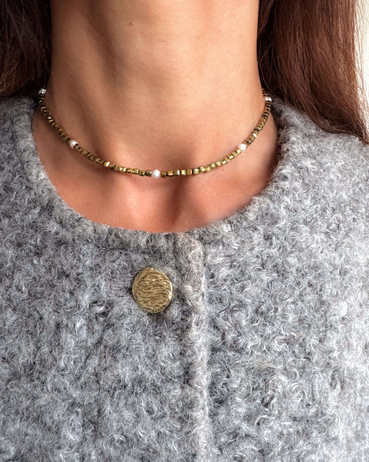 Colier cuburi hematit perle naturale Love and Stars Jewels