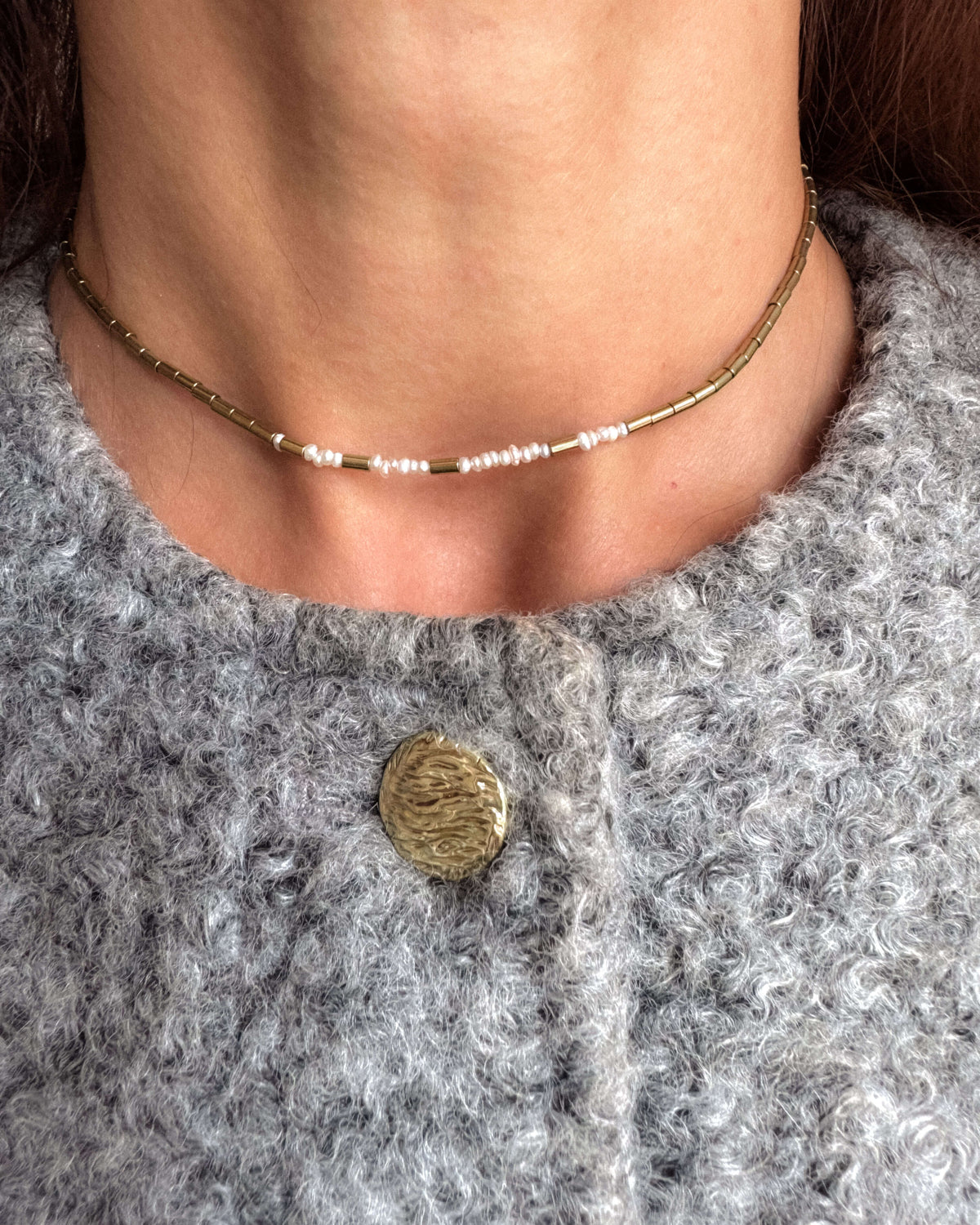 Colier perle naturale mici hematite