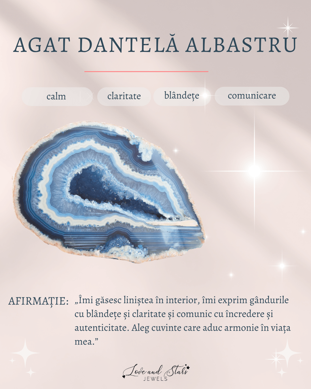 Proprietati spirituale agat dantela albastru Love and Stars Jewels