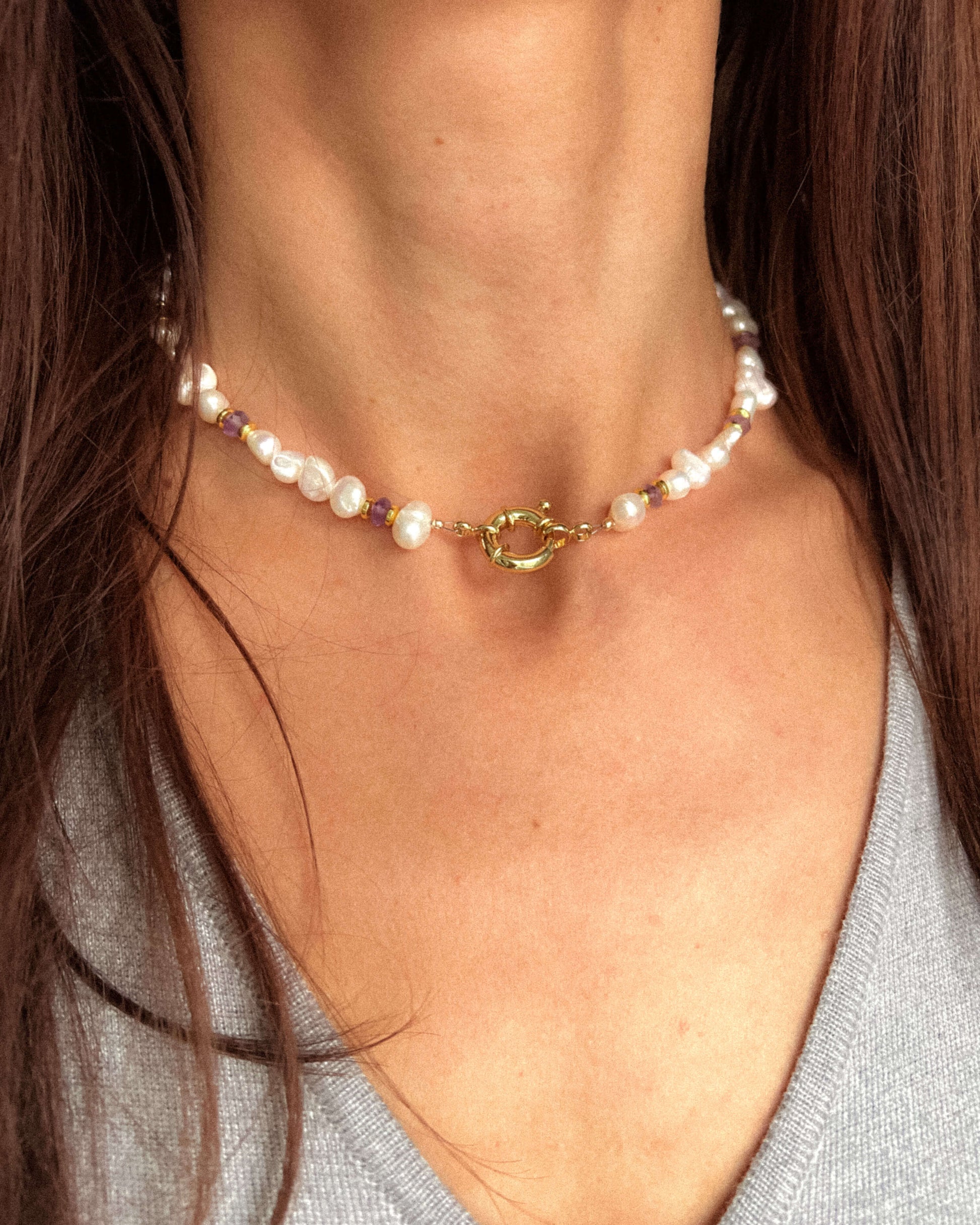 Colier ametist perle naturale colier cadou de craciun Love and Stars Jewels