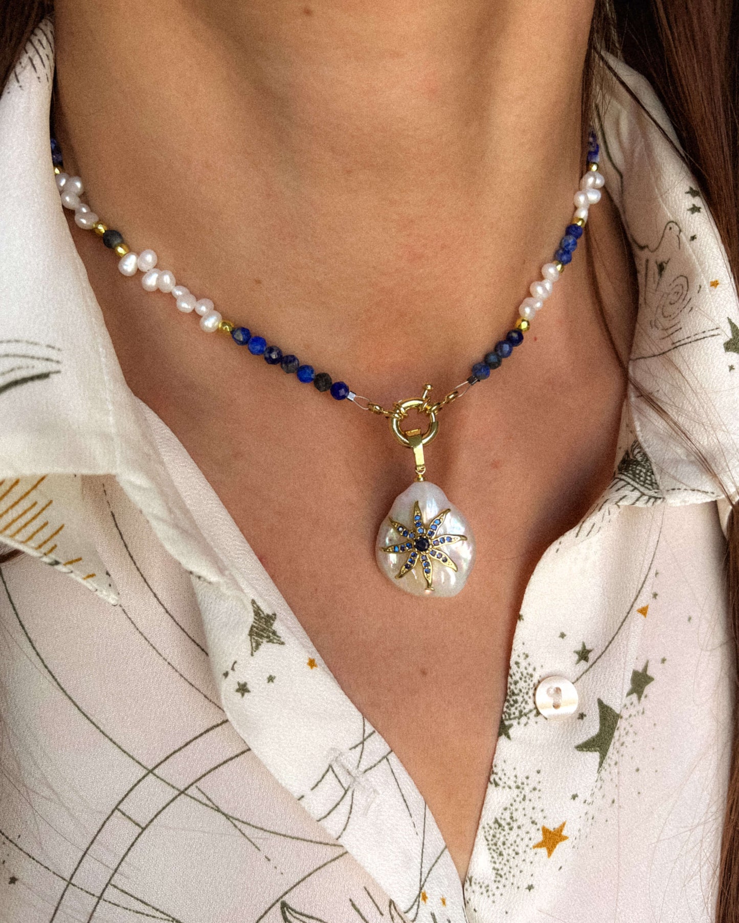 set bijuterii cadou pentru sotie set bijuterii colier si cercei perle naturale lapis lazuli love and stars jewels