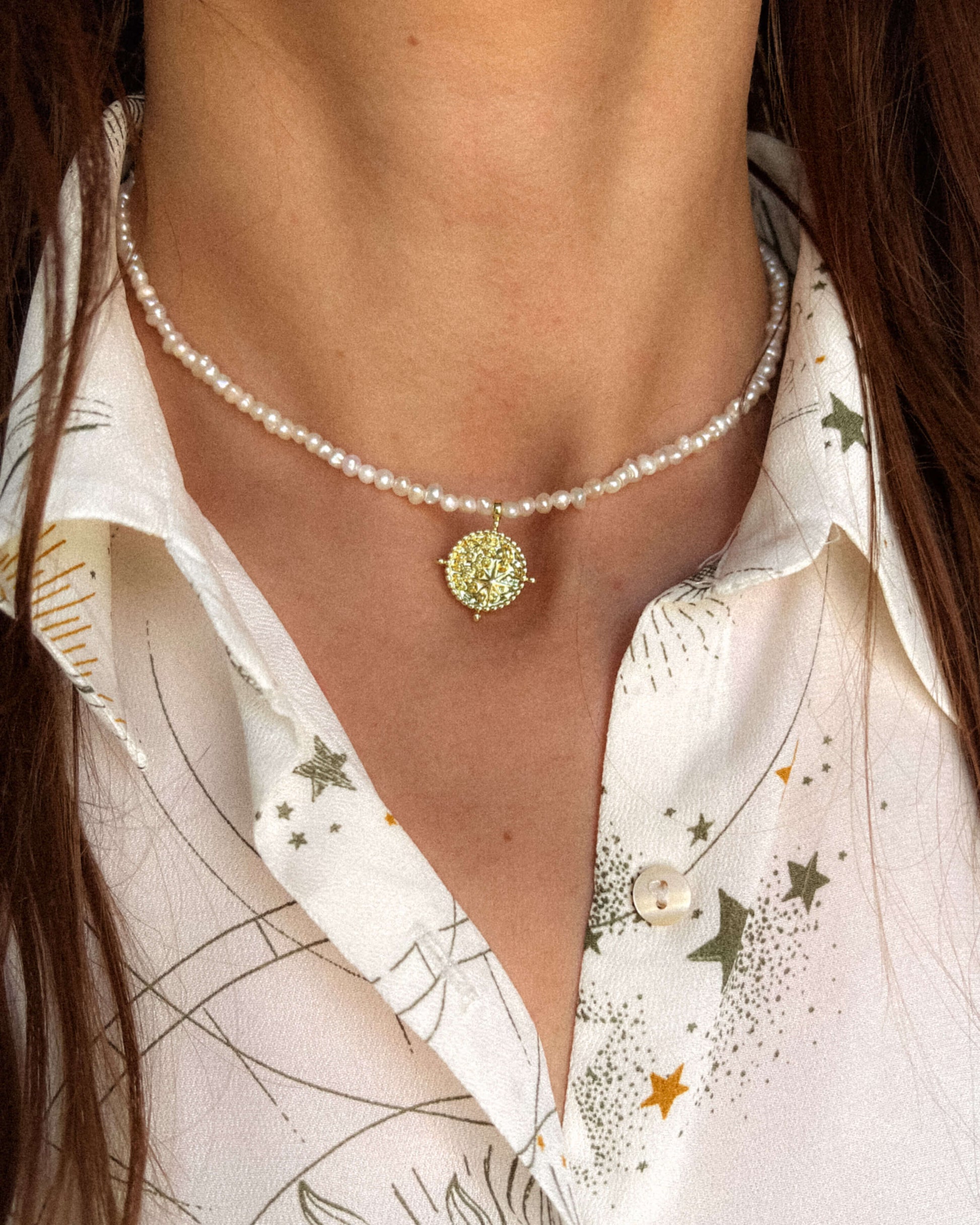 Set de bijuterii cercei și colier perle naturale mici Love and Stars Jewels