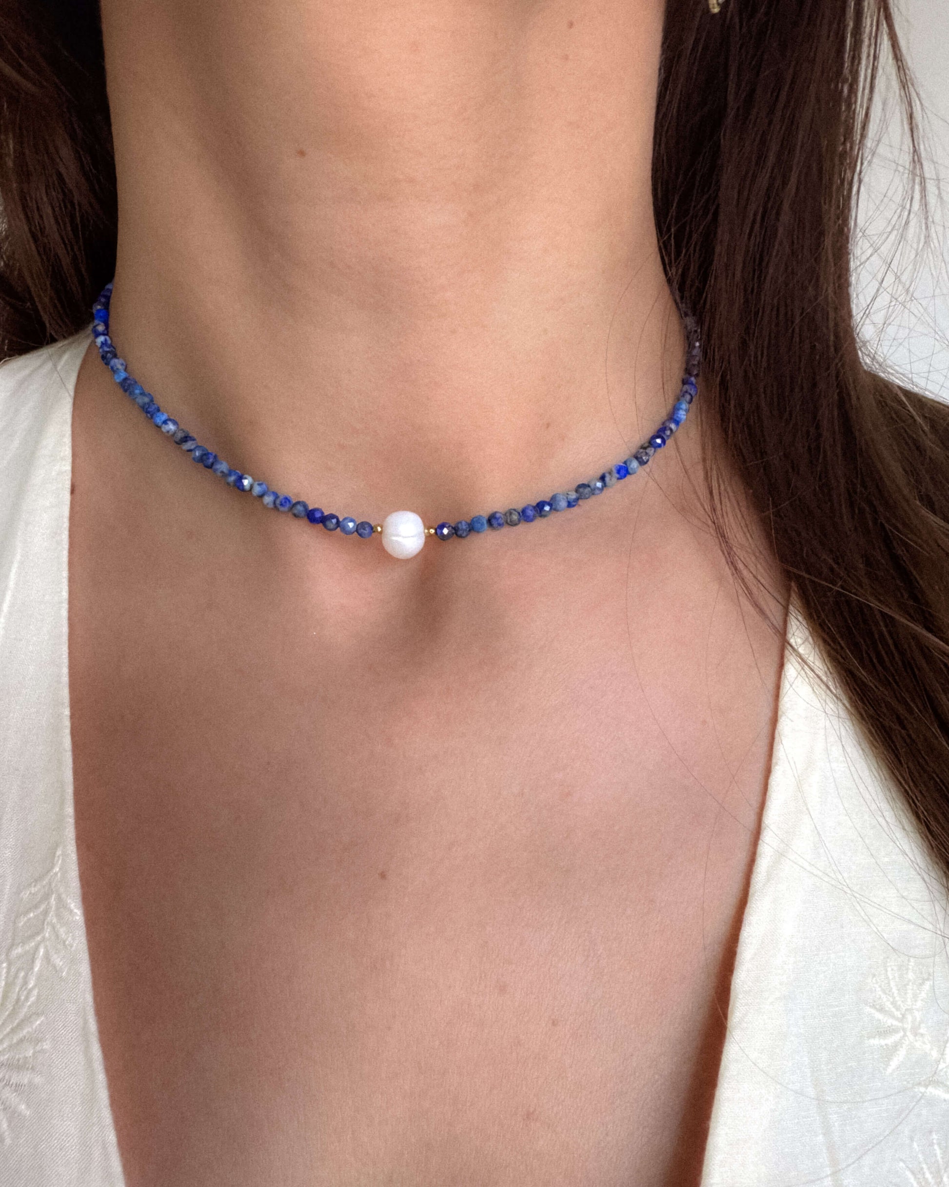 Colier lapis lazuli perla naturala love and stars jewels