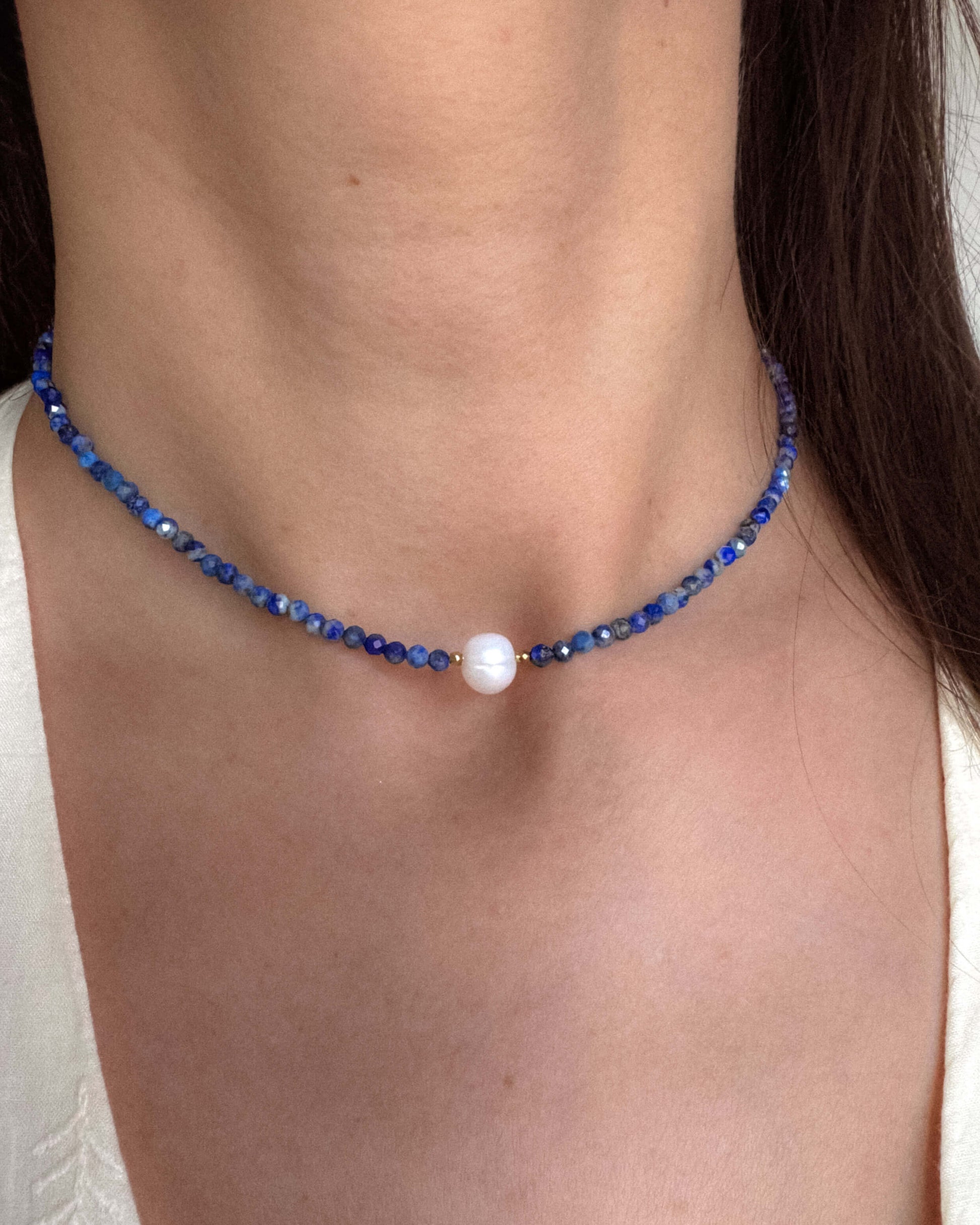 Colier lapis lazuli perla naturala love and stars jewels