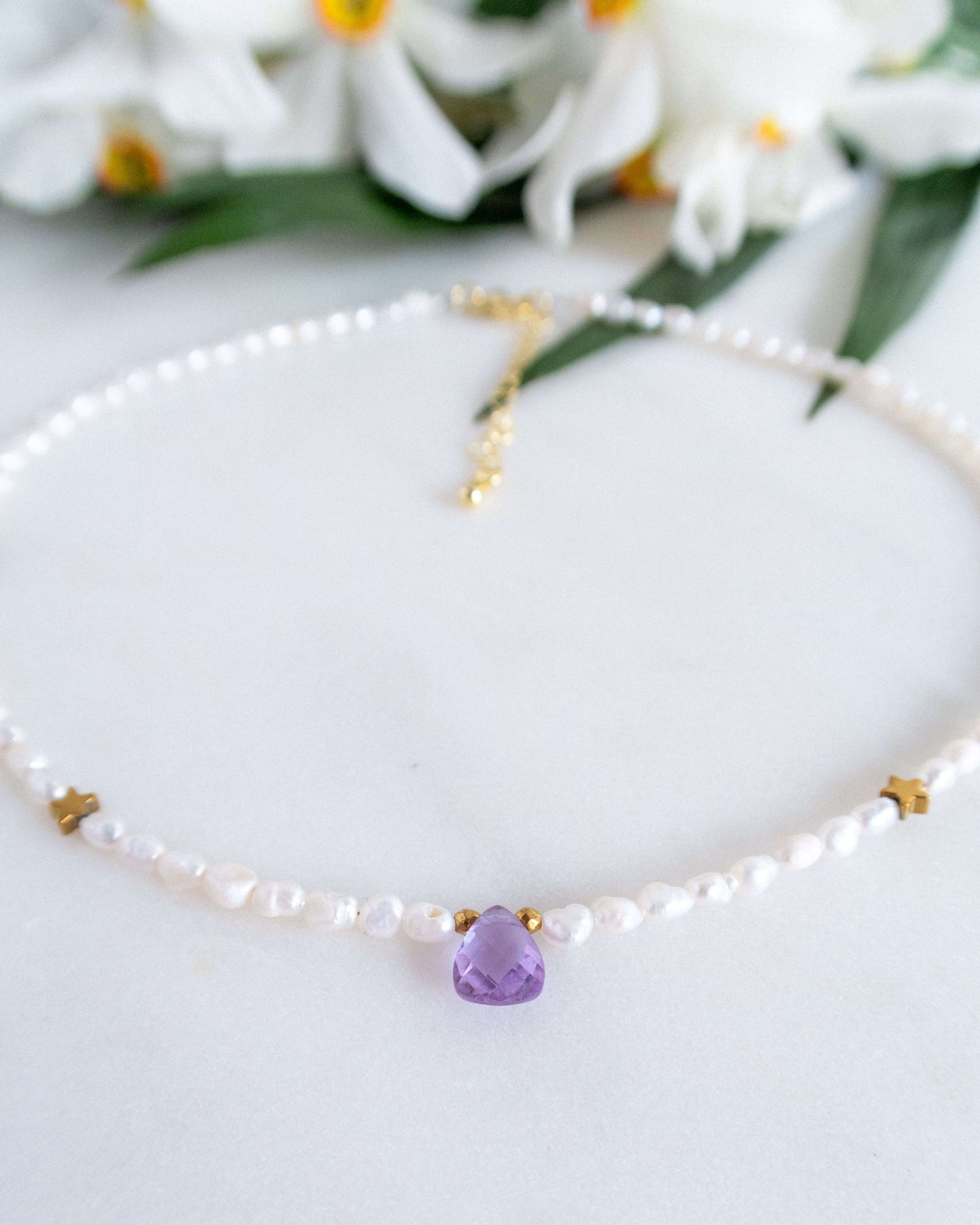 Colier perle naturale briolete ametist