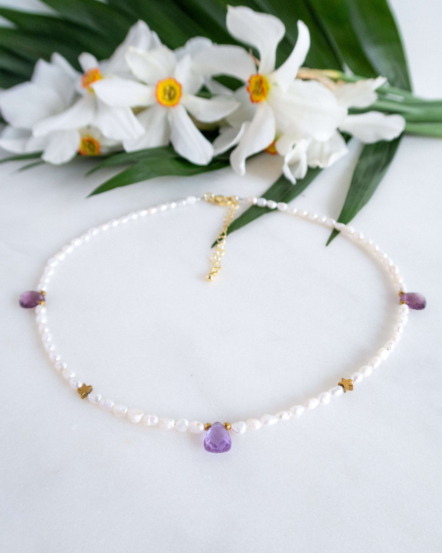 Colier perle naturale briolete ametist