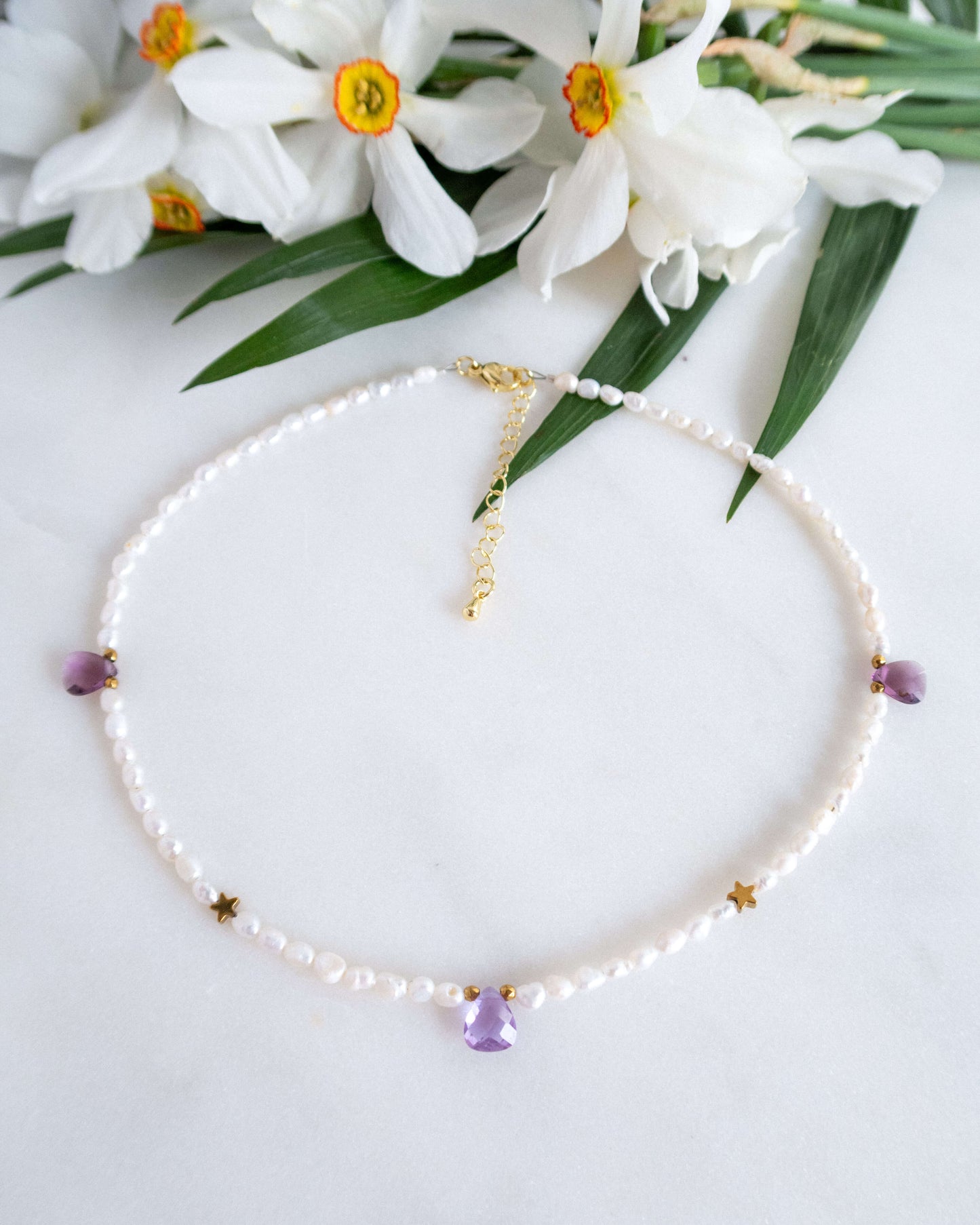 Colier perle naturale briolete ametist