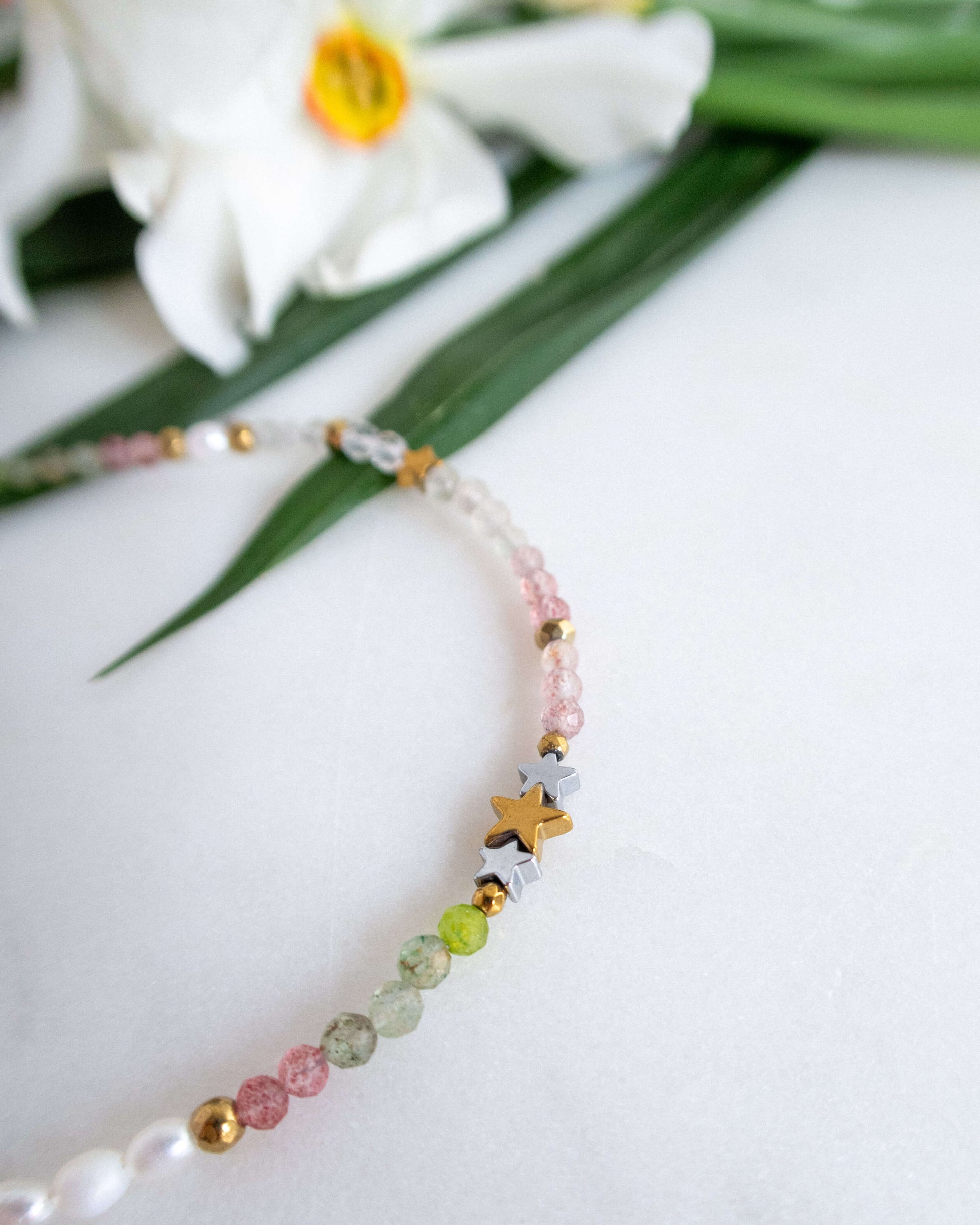 Colier pentru vara colier cuart perle naturale love and stars jewels