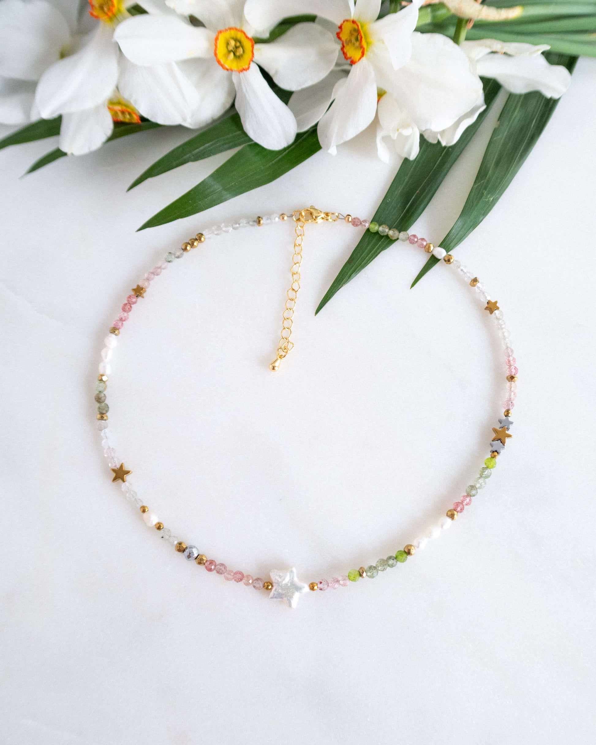 Colier pentru vara colier cuart perle naturale love and stars jewels