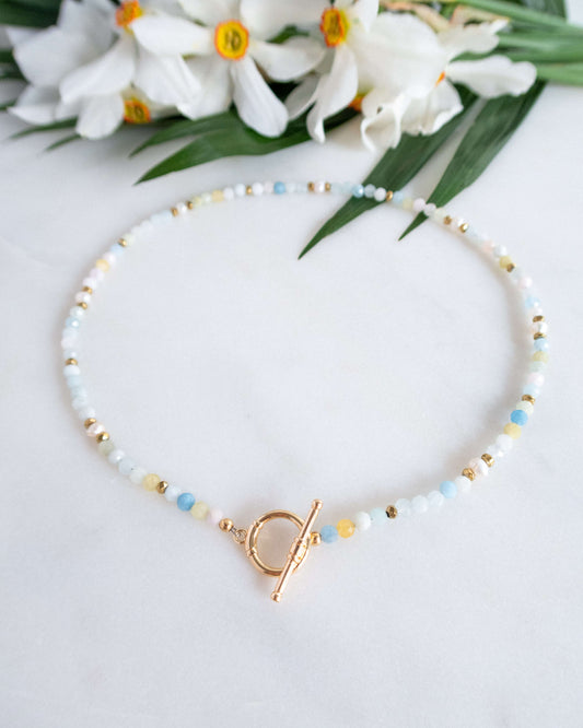 Colier morganit perle naturale colier cadou pentru sotie love and stars jewels