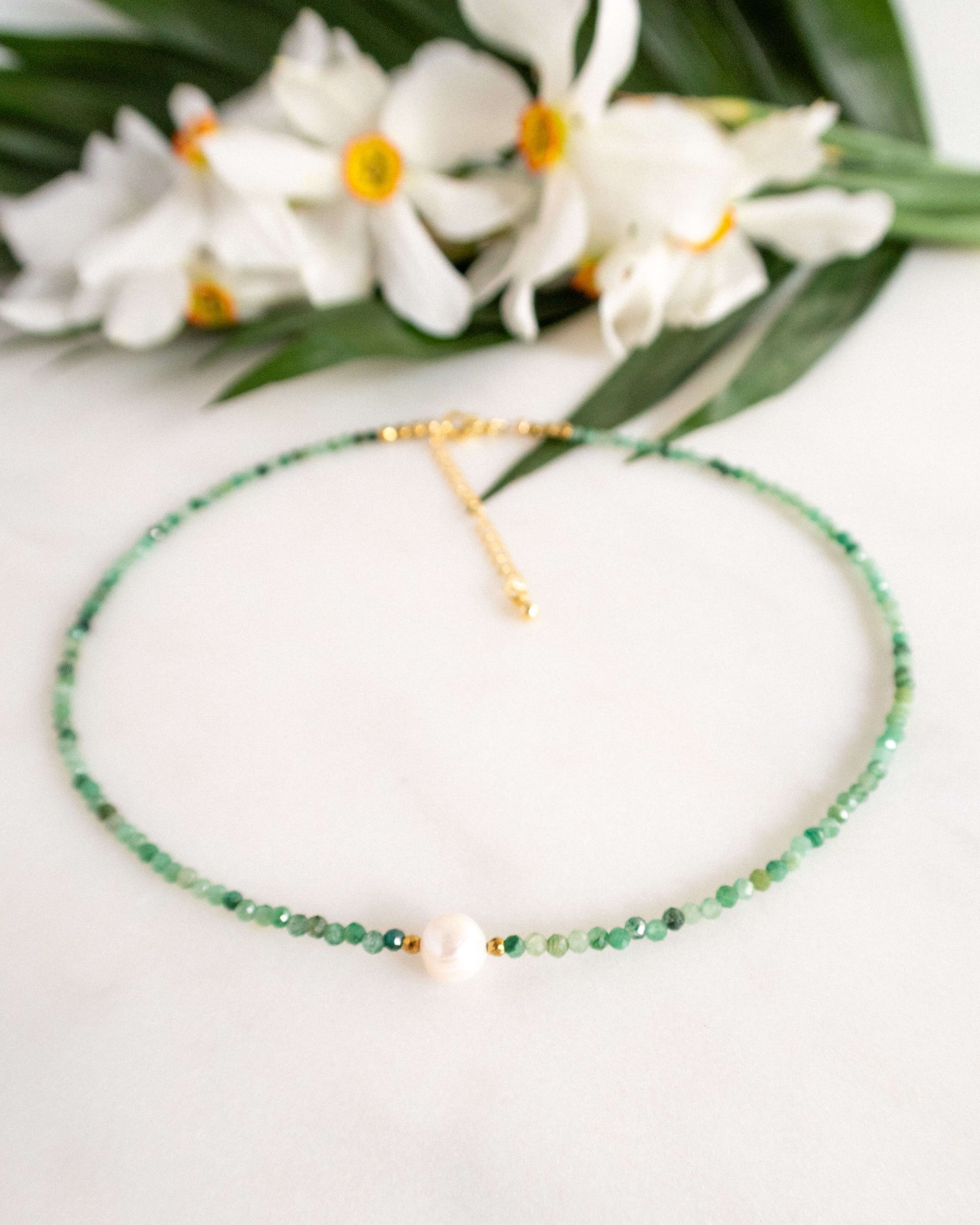 Colier smarald perla naturala colier verde love and stars jewels
