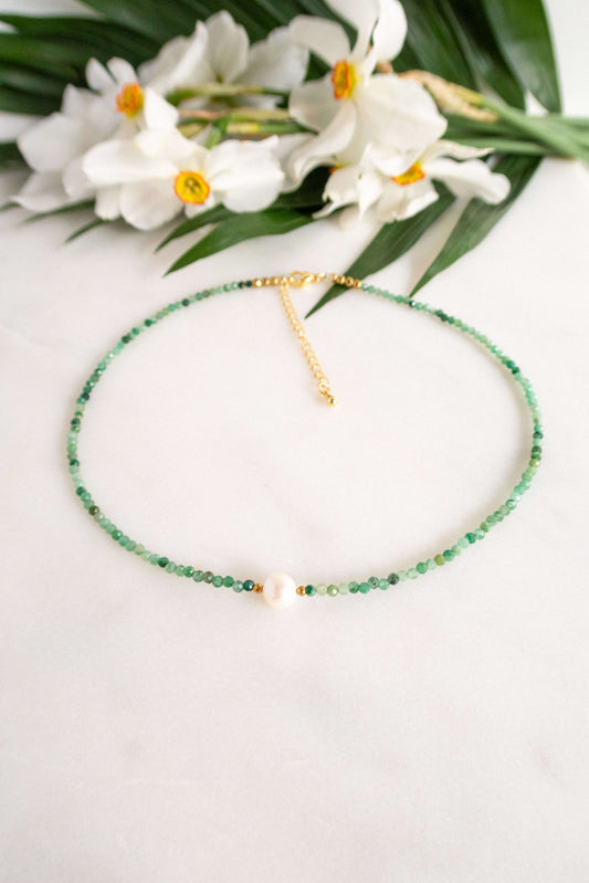 Colier smarald perla naturala colier verde love and stars jewels
