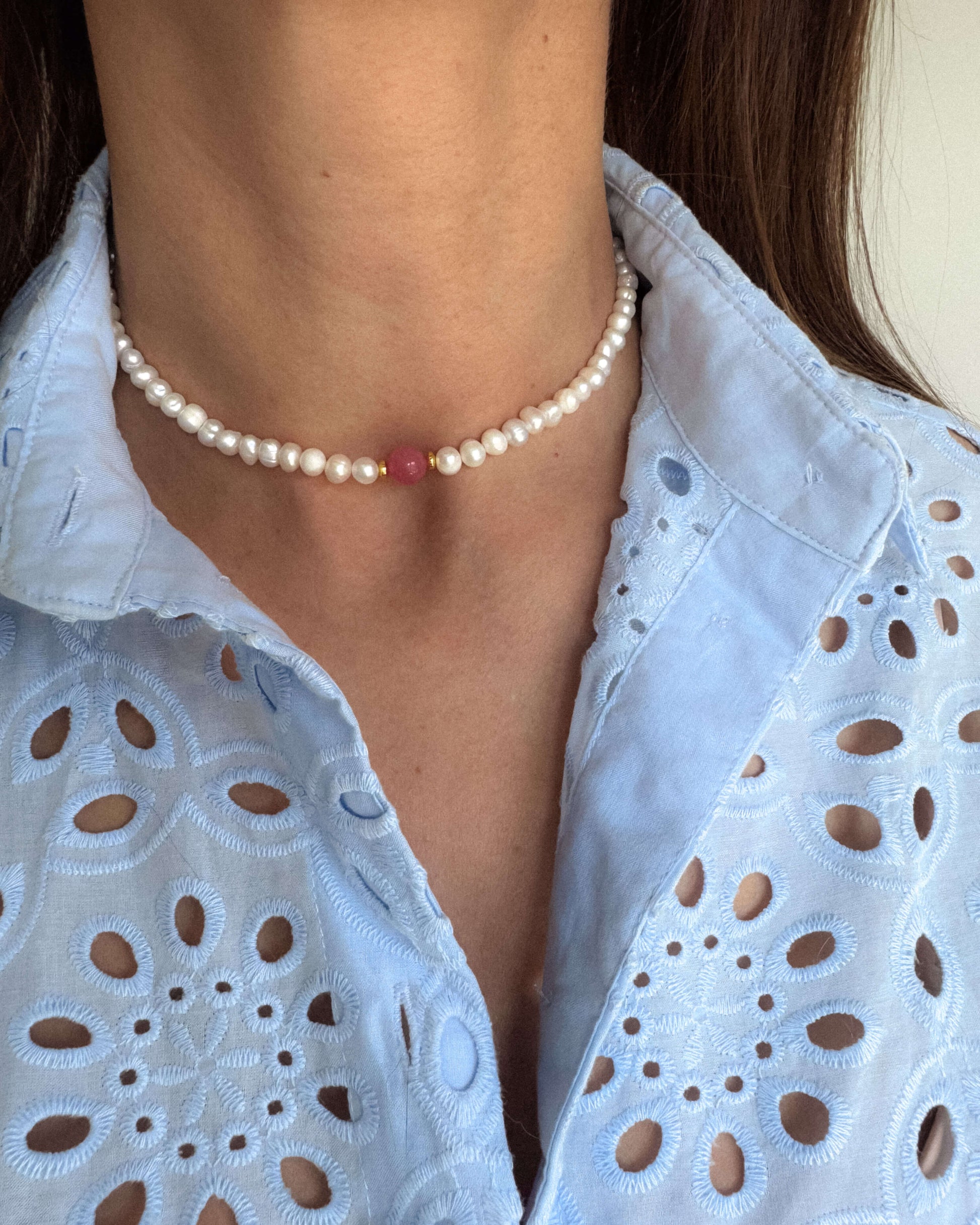 Colier la baza gatului din perle jad roz Love and Stars Jewels