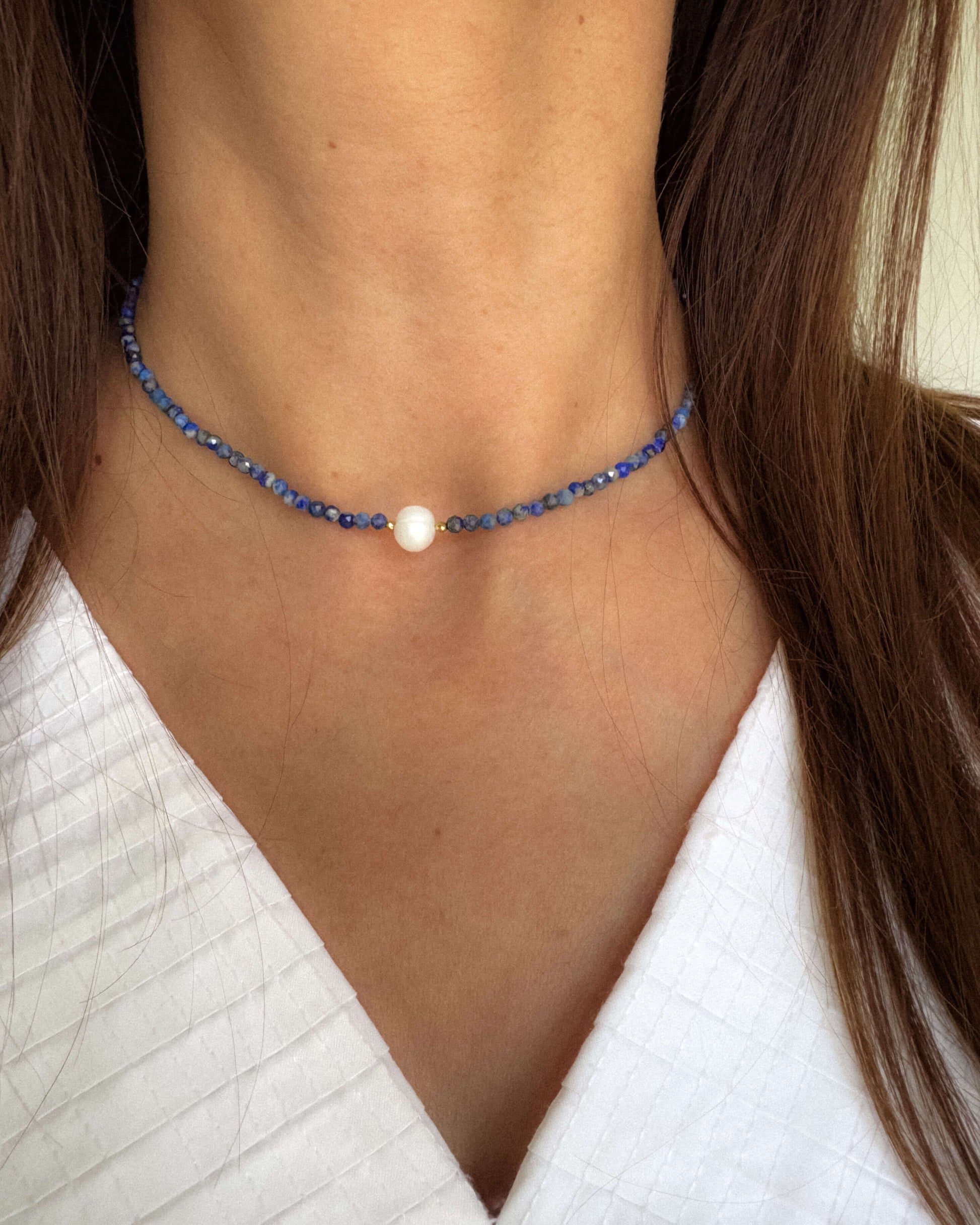 Colier lapis lazuli perla naturala love and stars jewels